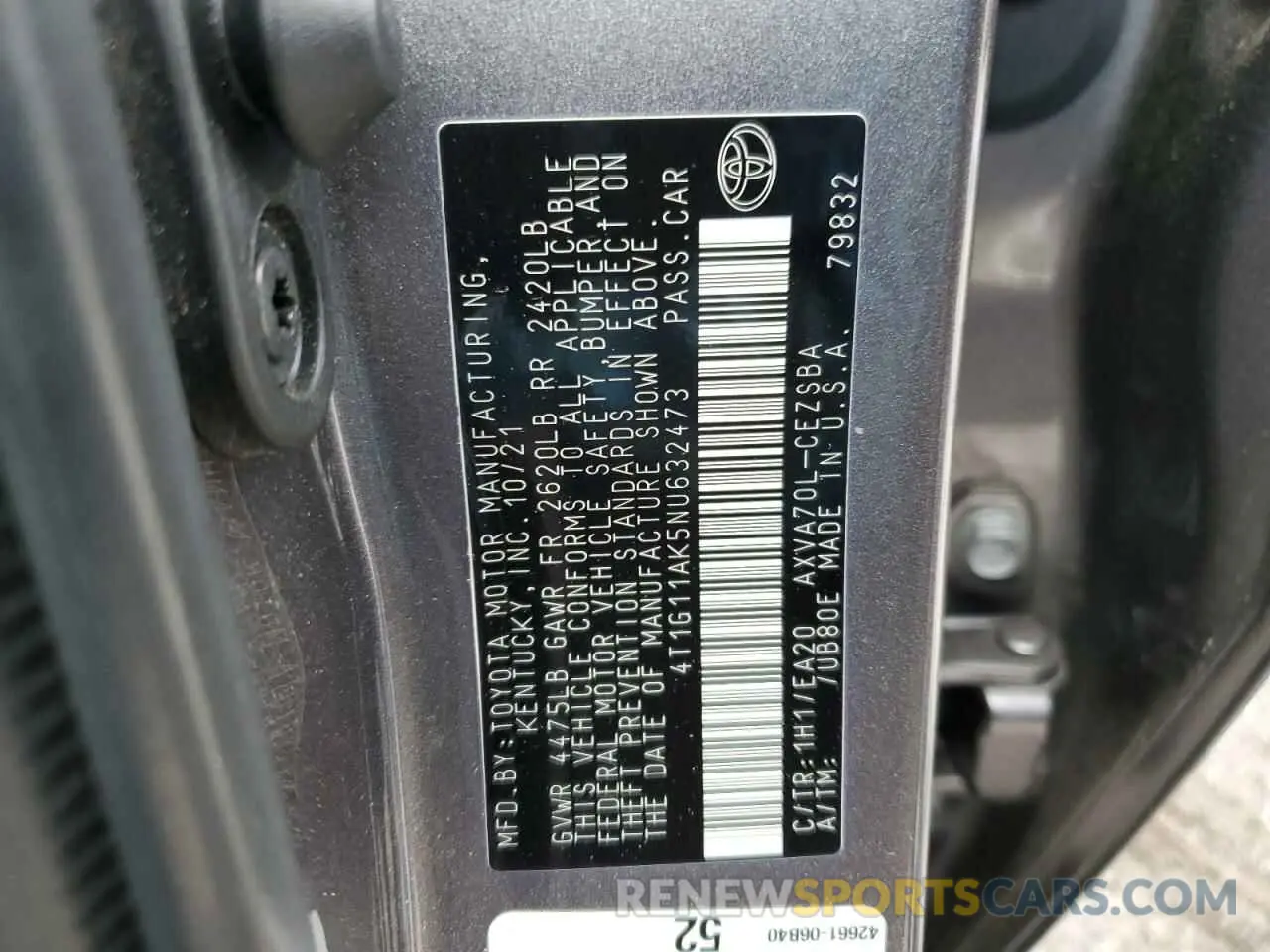 12 Photograph of a damaged car 4T1G11AK5NU632473 TOYOTA CAMRY 2022