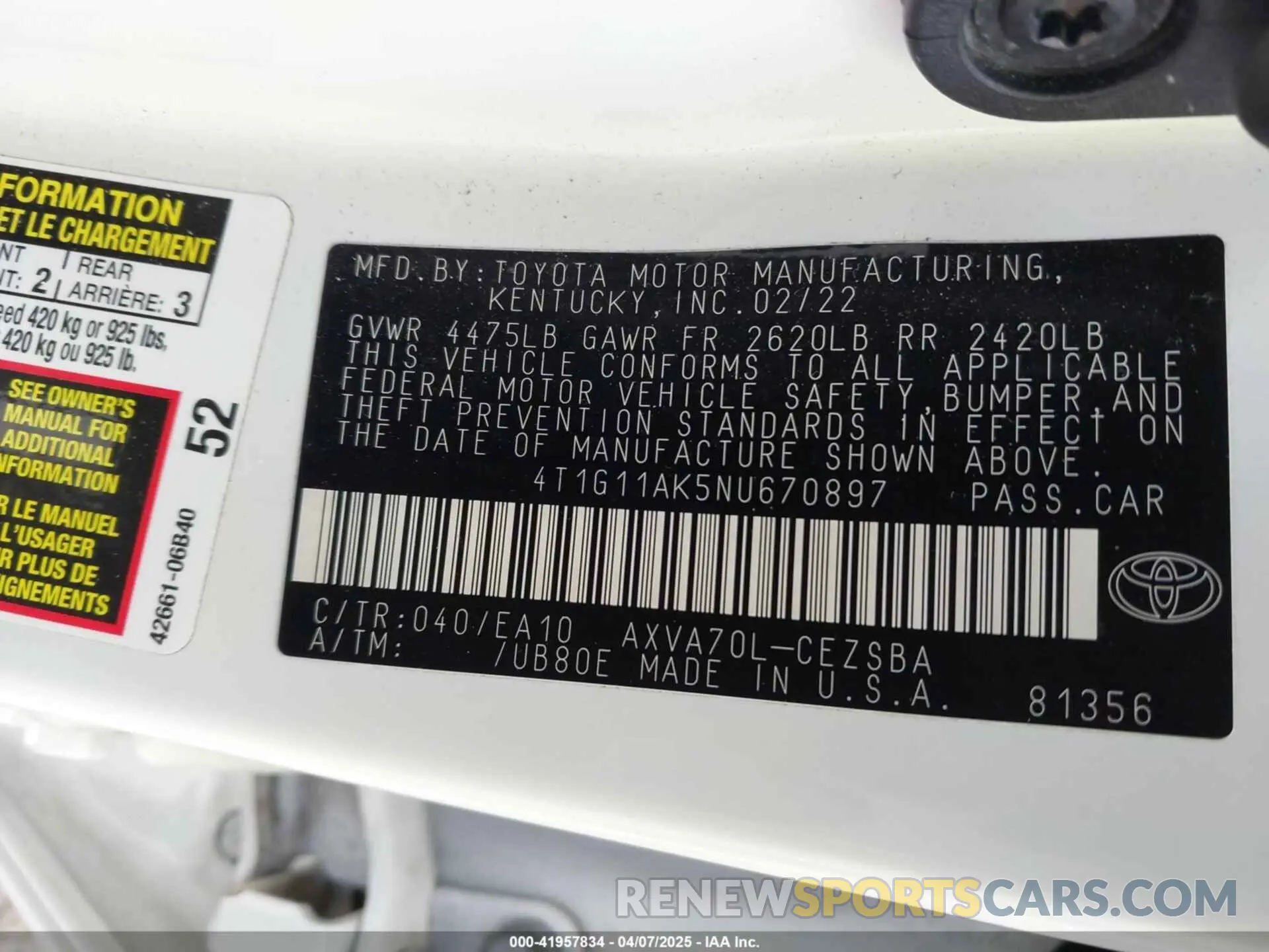 9 Photograph of a damaged car 4T1G11AK5NU670897 TOYOTA CAMRY 2022