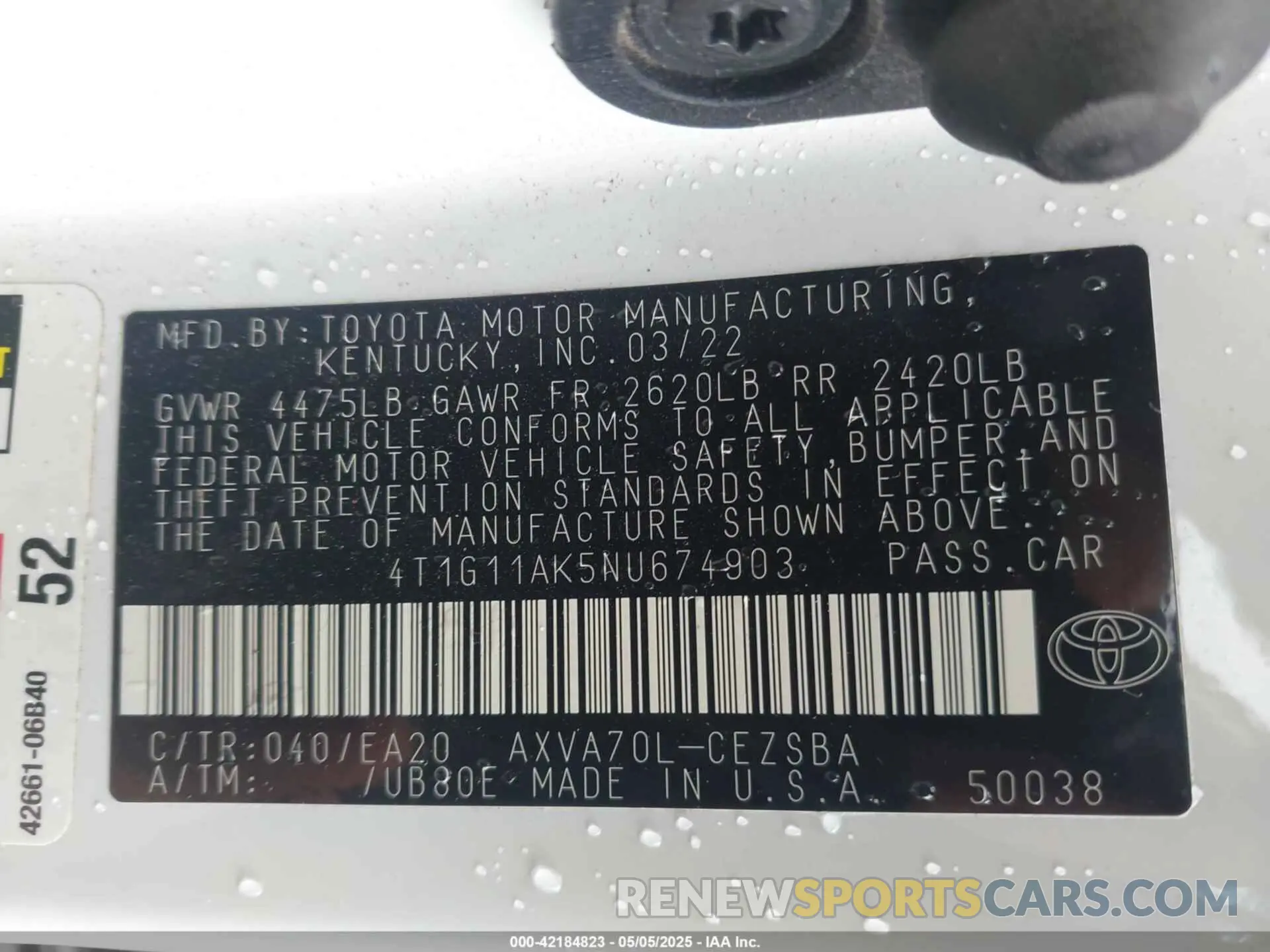 9 Photograph of a damaged car 4T1G11AK5NU674903 TOYOTA CAMRY 2022