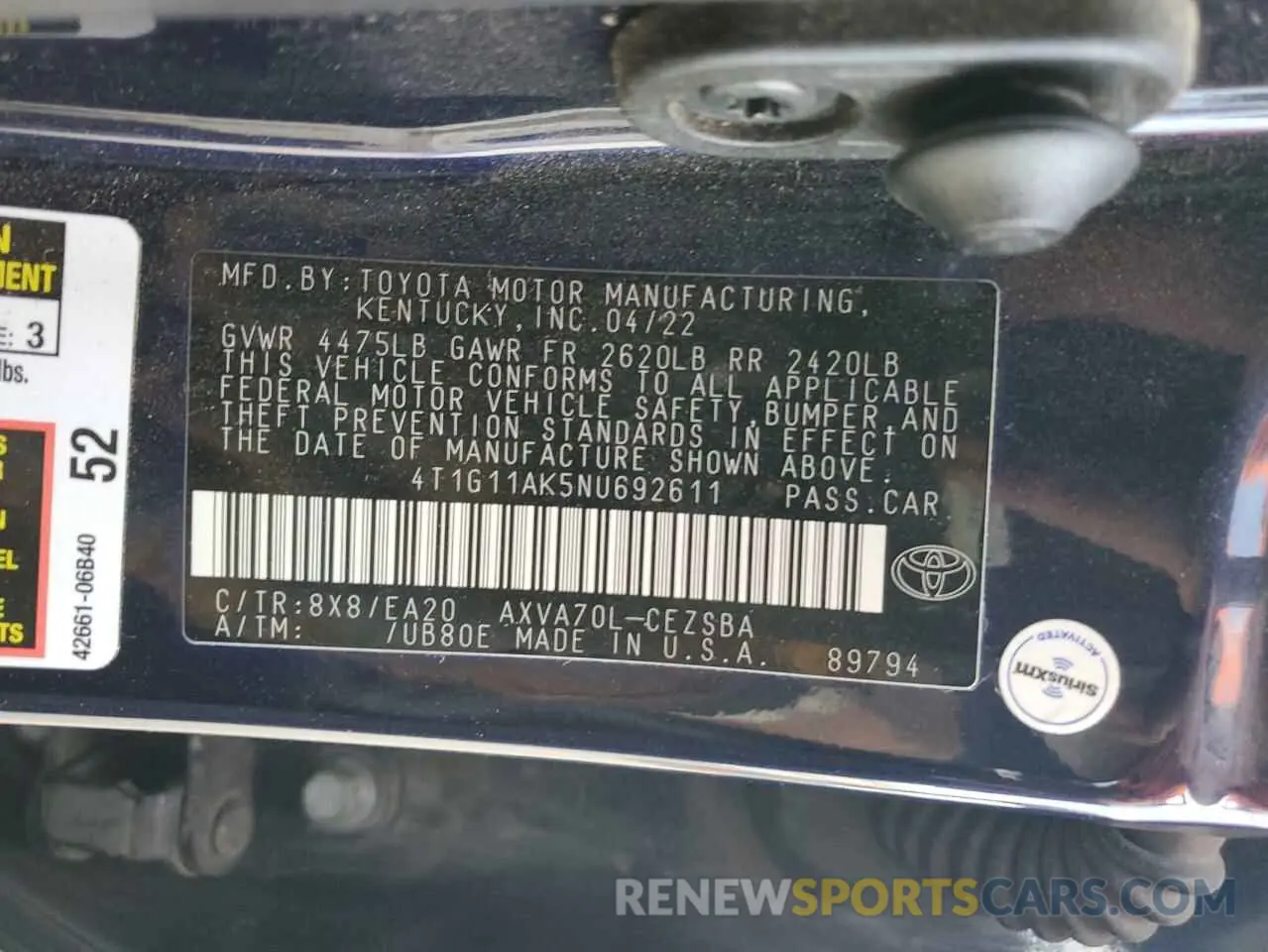 15 Photograph of a damaged car 4T1G11AK5NU692611 TOYOTA CAMRY 2022