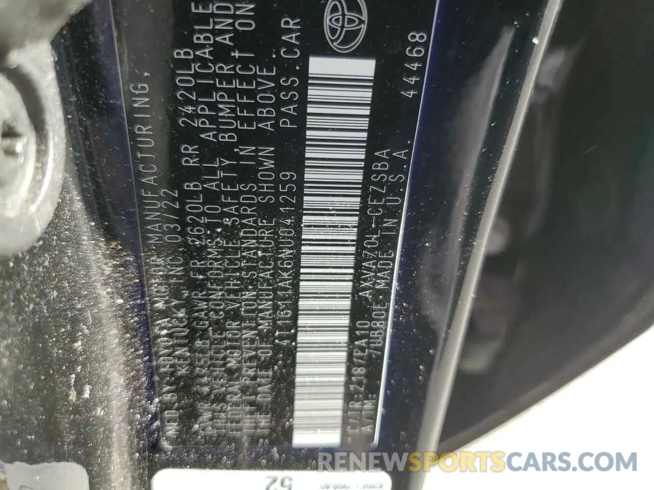 12 Photograph of a damaged car 4T1G11AK6NU041259 TOYOTA CAMRY 2022