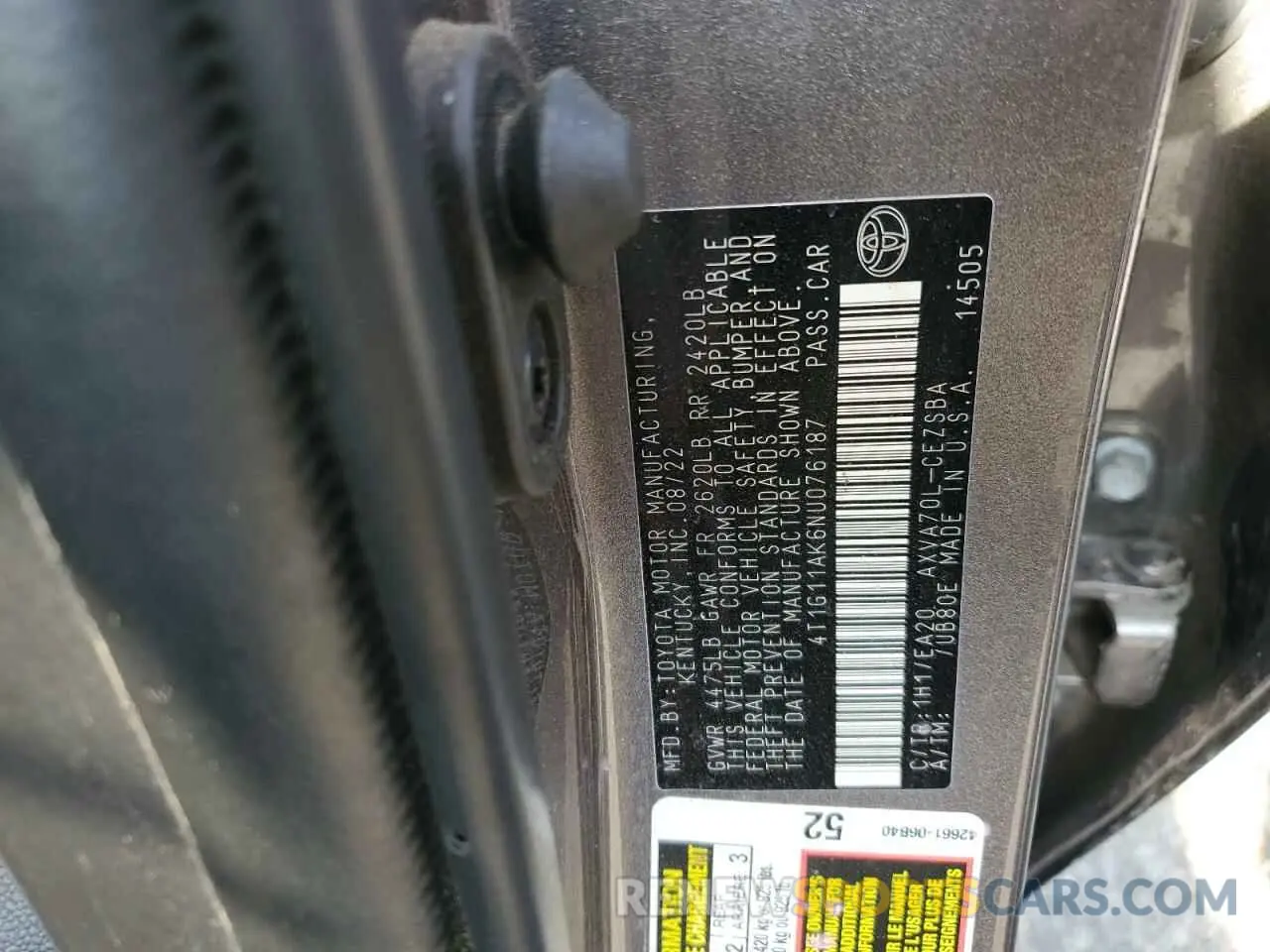 12 Photograph of a damaged car 4T1G11AK6NU076187 TOYOTA CAMRY 2022