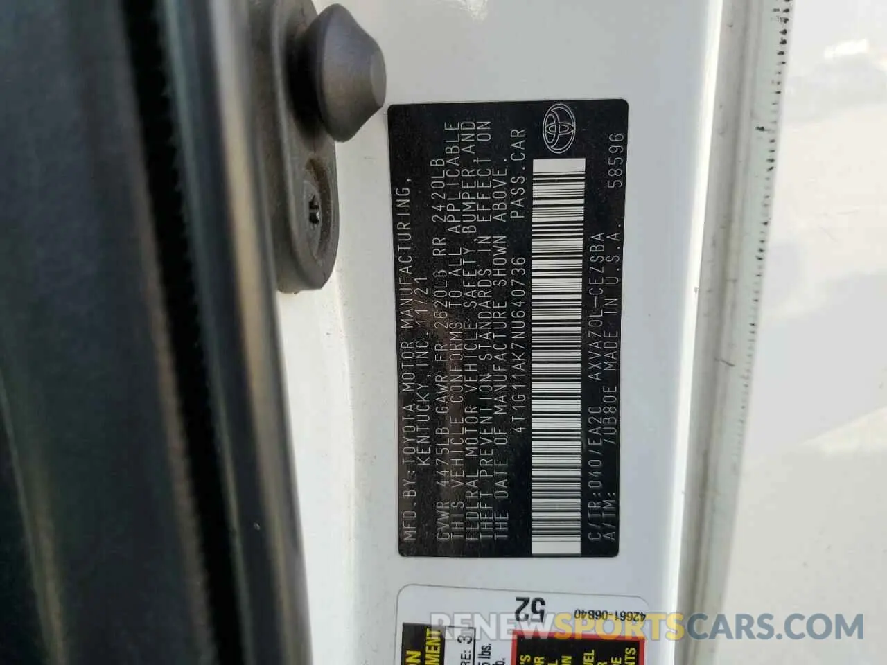 13 Photograph of a damaged car 4T1G11AK7NU640736 TOYOTA CAMRY 2022