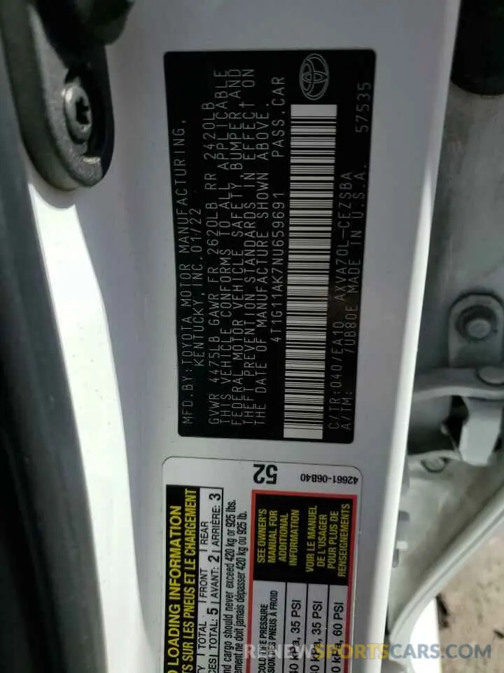 13 Photograph of a damaged car 4T1G11AK7NU659691 TOYOTA CAMRY 2022