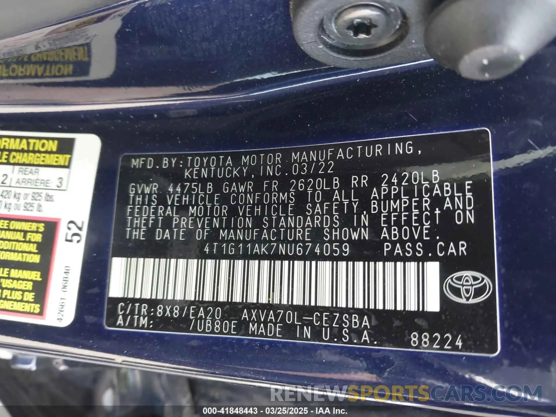 9 Photograph of a damaged car 4T1G11AK7NU674059 TOYOTA CAMRY 2022