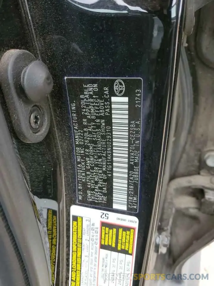 12 Photograph of a damaged car 4T1G11AK8NU029310 TOYOTA CAMRY 2022