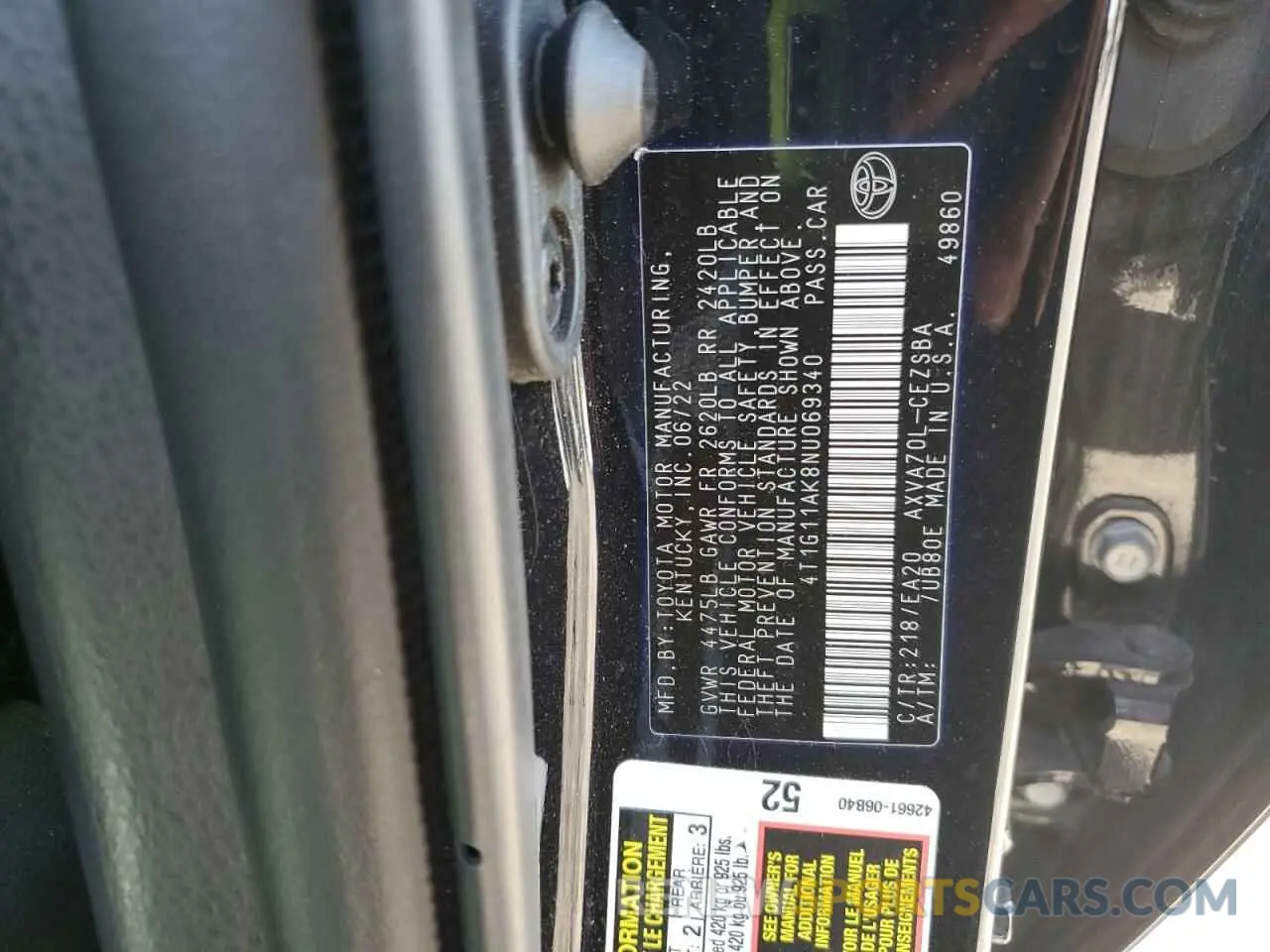 12 Photograph of a damaged car 4T1G11AK8NU069340 TOYOTA CAMRY 2022