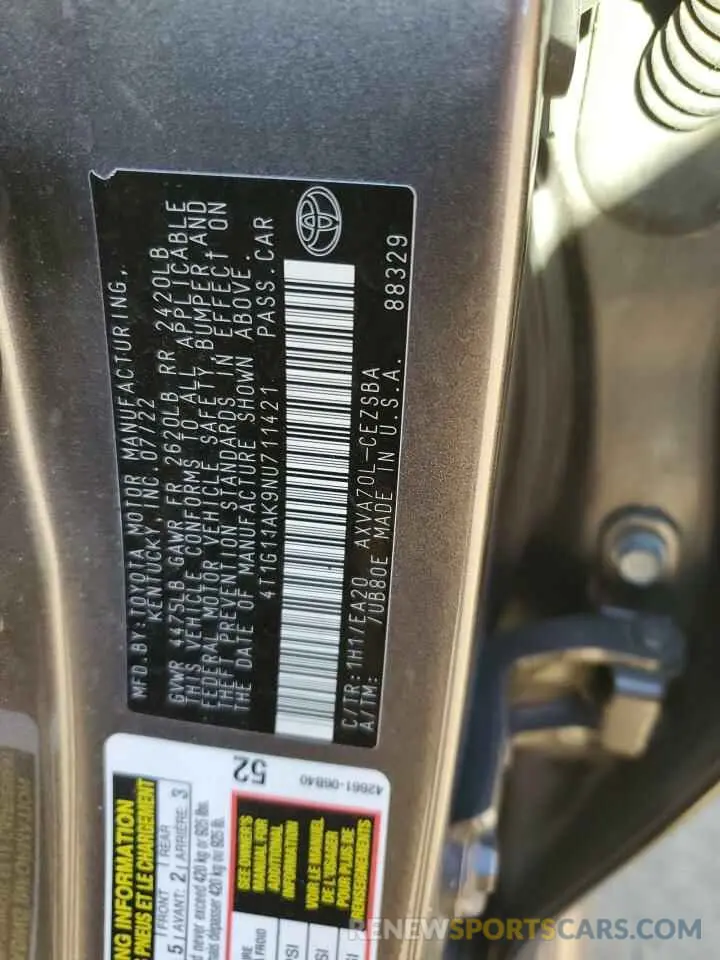 12 Photograph of a damaged car 4T1G11AK9NU711421 TOYOTA CAMRY 2022
