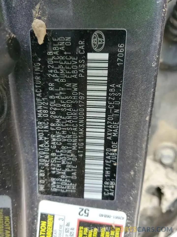 13 Photograph of a damaged car 4T1G11AKXNU001797 TOYOTA CAMRY 2022