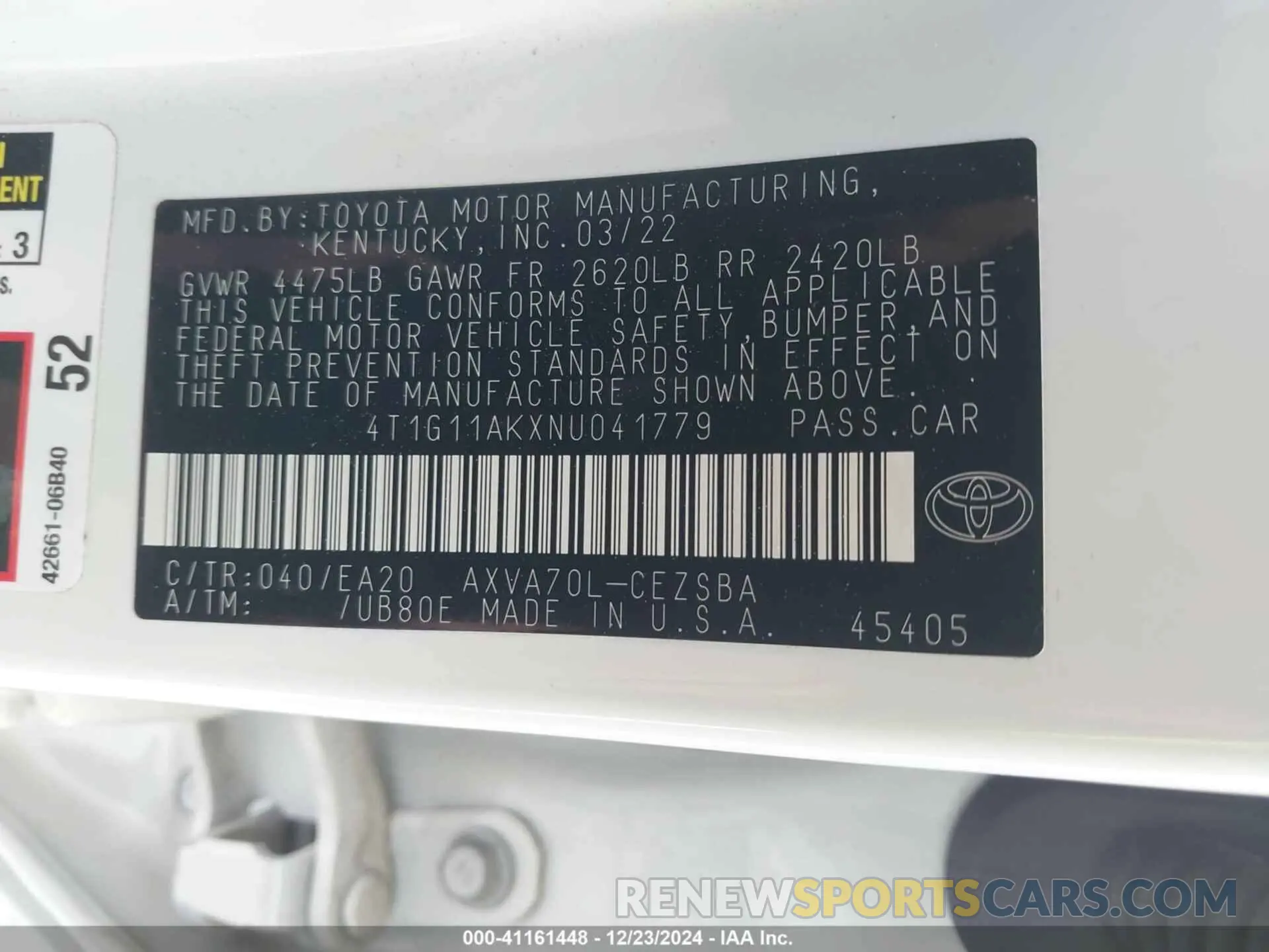 9 Photograph of a damaged car 4T1G11AKXNU041779 TOYOTA CAMRY 2022