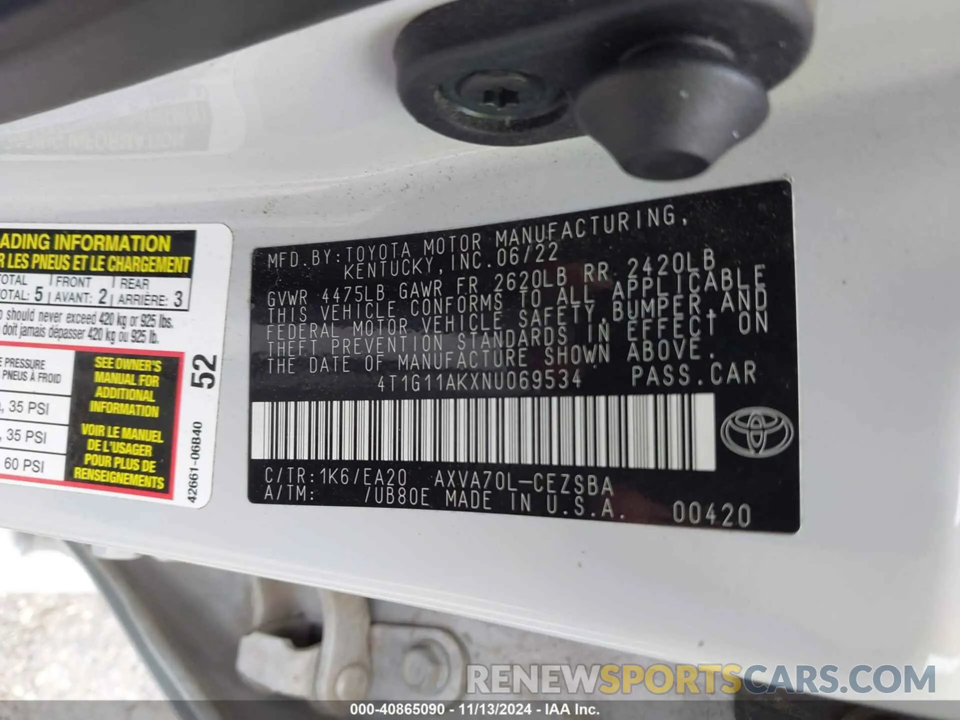 9 Photograph of a damaged car 4T1G11AKXNU069534 TOYOTA CAMRY 2022