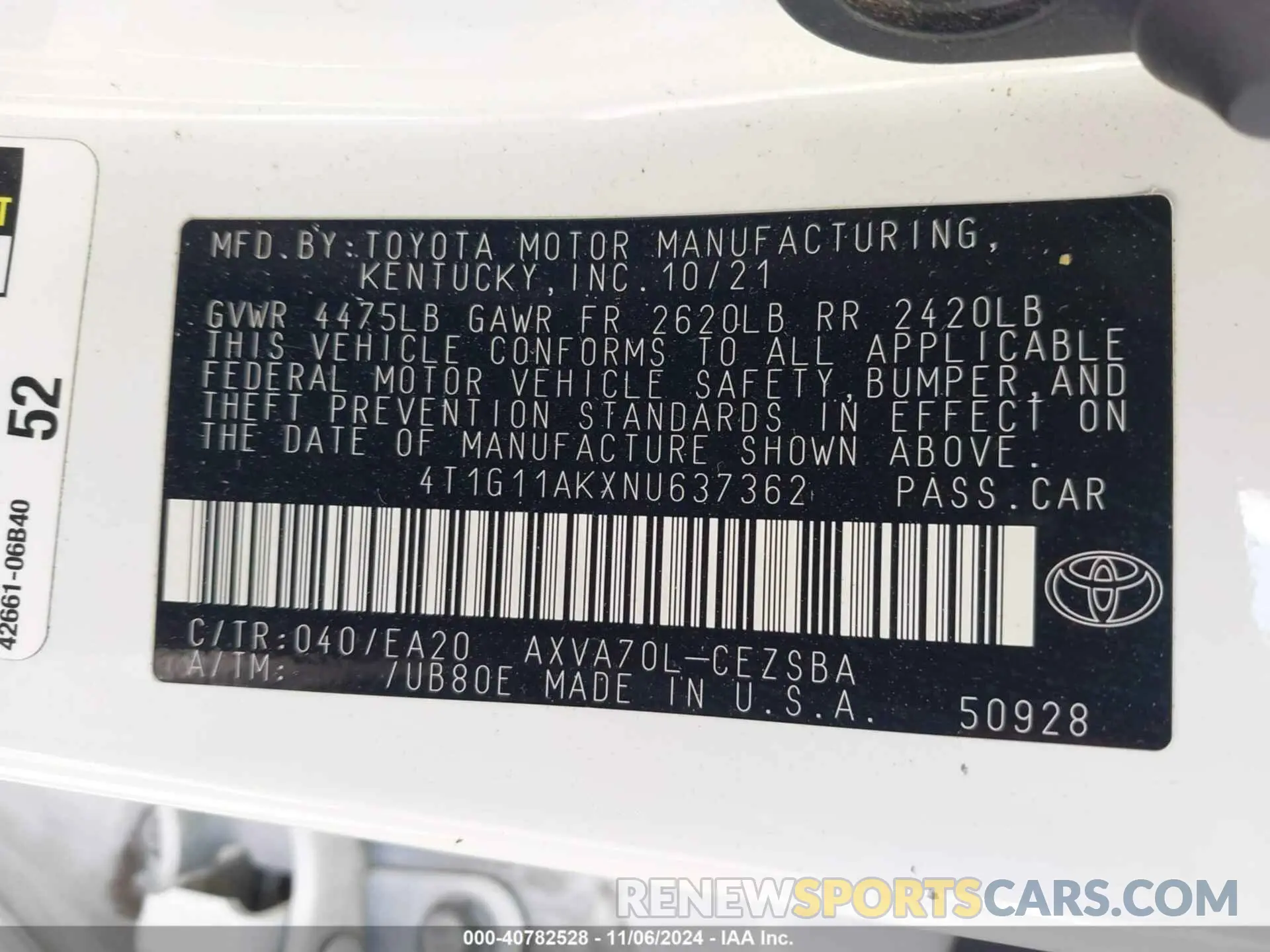 9 Photograph of a damaged car 4T1G11AKXNU637362 TOYOTA CAMRY 2022