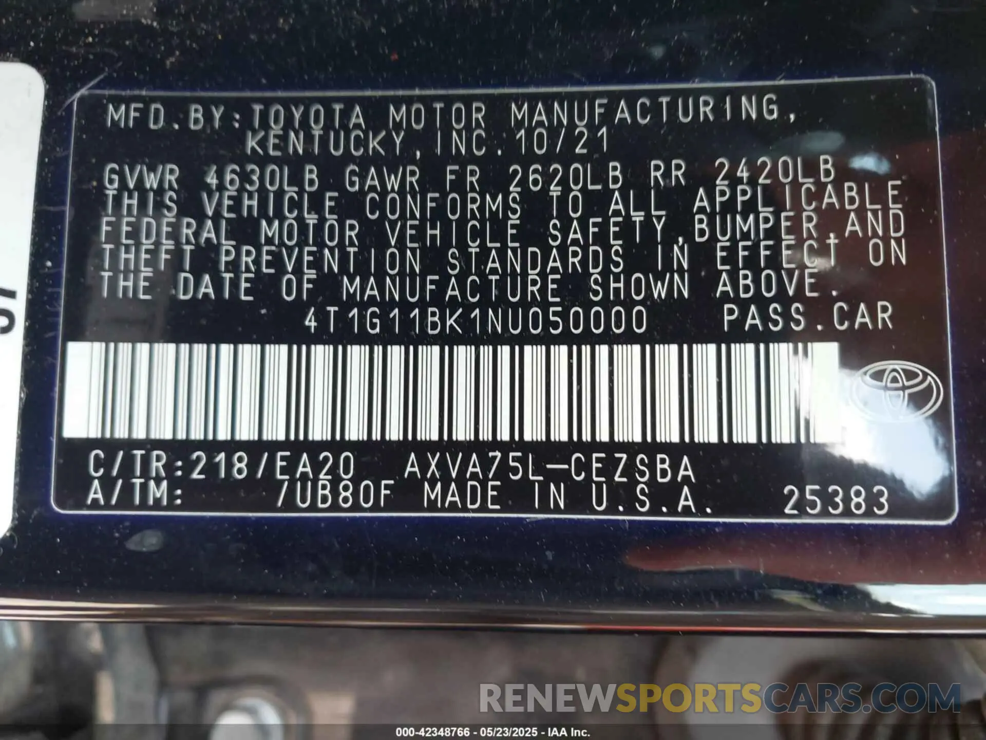 9 Photograph of a damaged car 4T1G11BK1NU050000 TOYOTA CAMRY 2022