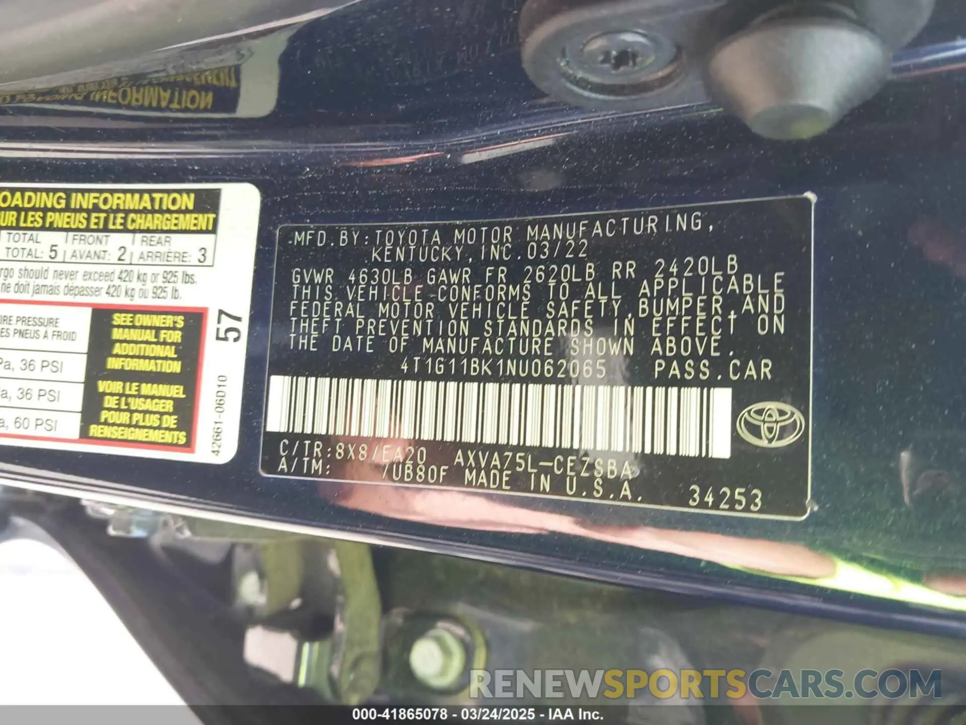 9 Photograph of a damaged car 4T1G11BK1NU062065 TOYOTA CAMRY 2022
