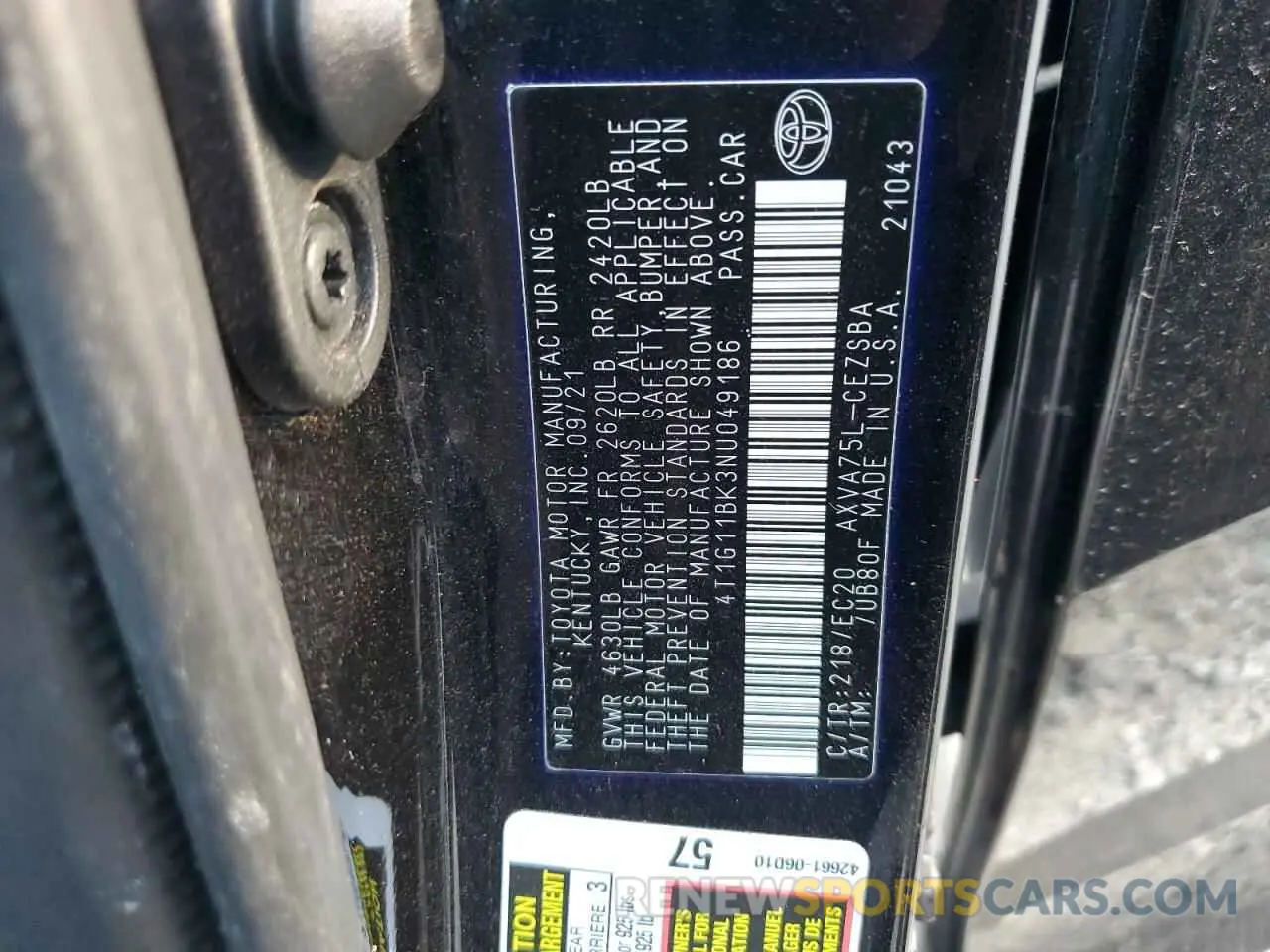 12 Photograph of a damaged car 4T1G11BK3NU049186 TOYOTA CAMRY 2022