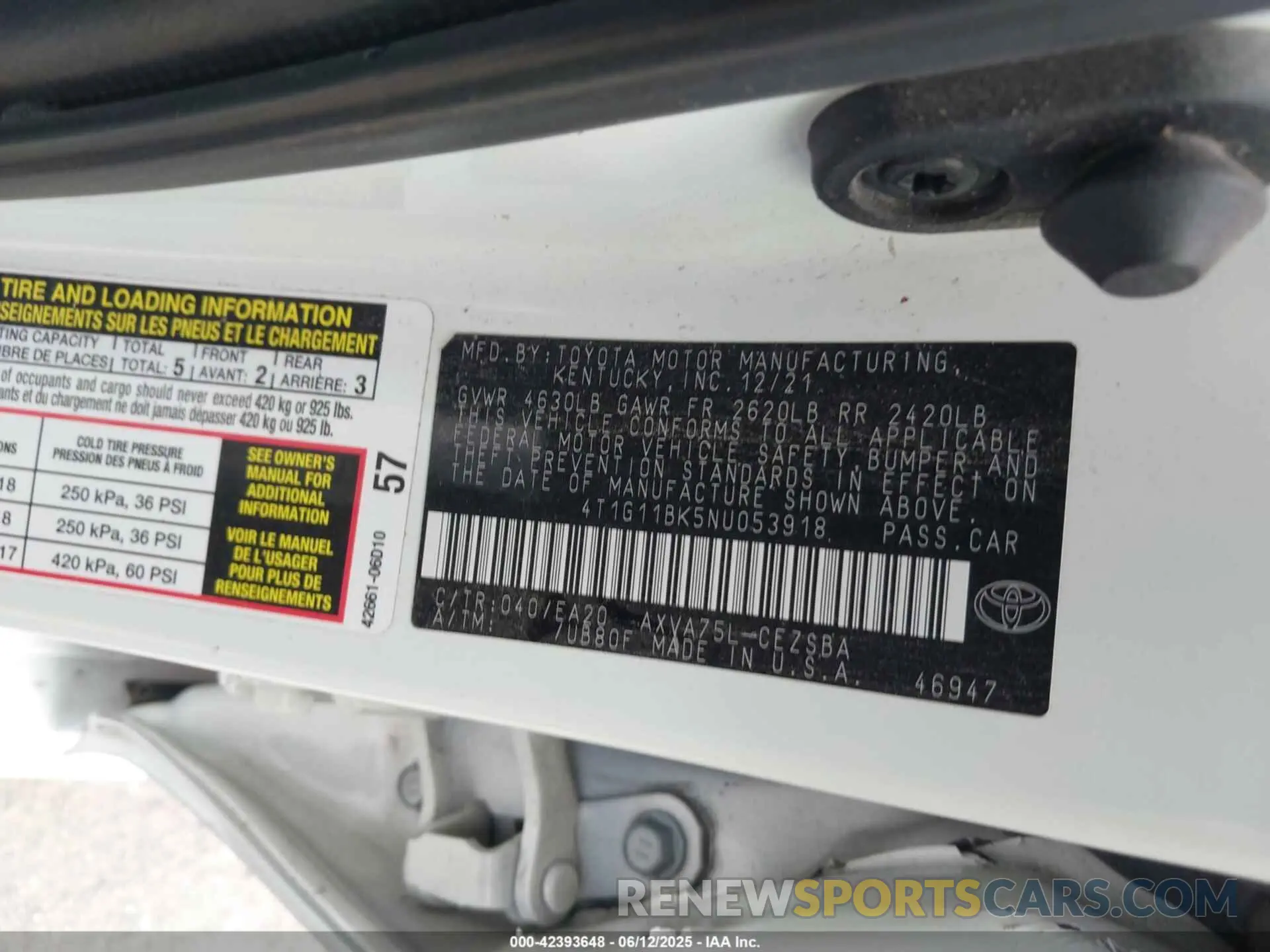 9 Photograph of a damaged car 4T1G11BK5NU053918 TOYOTA CAMRY 2022