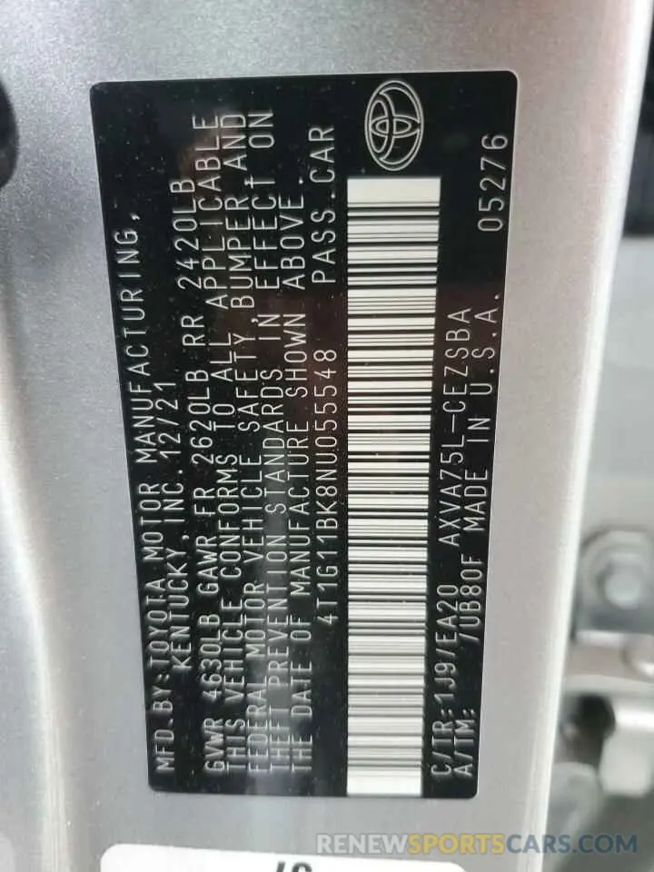 12 Photograph of a damaged car 4T1G11BK8NU055548 TOYOTA CAMRY 2022