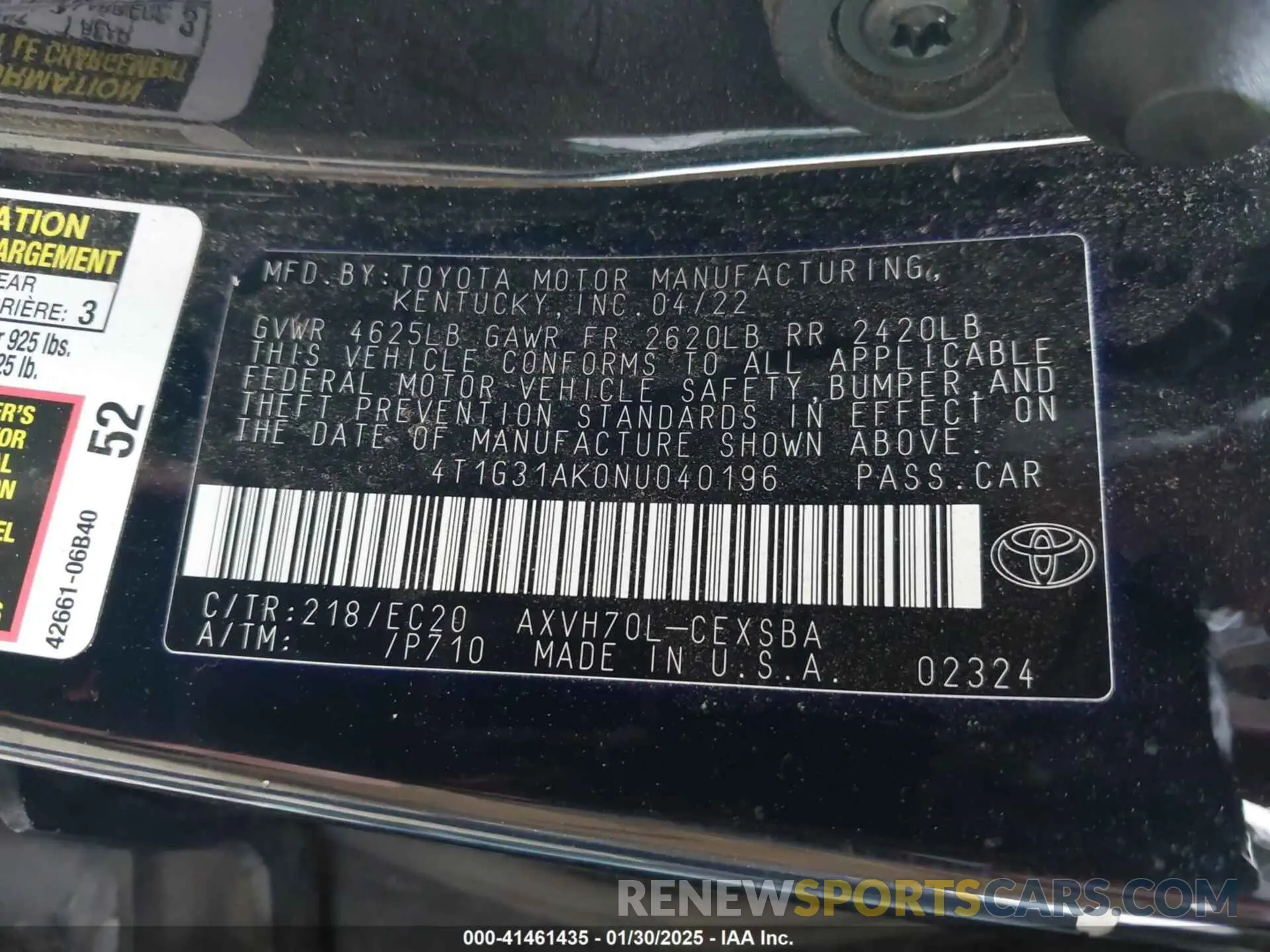 9 Photograph of a damaged car 4T1G31AK0NU040196 TOYOTA CAMRY 2022
