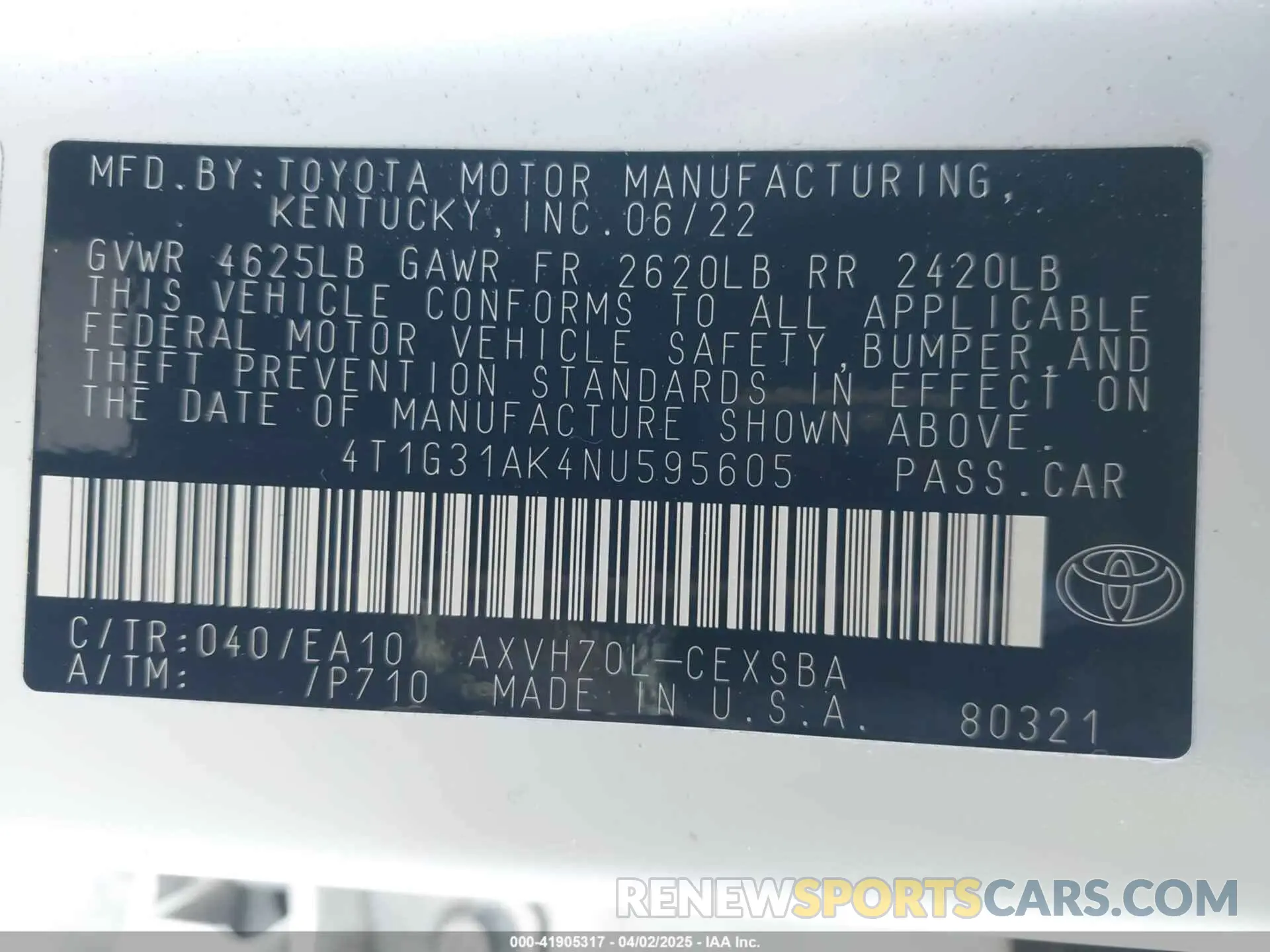 9 Photograph of a damaged car 4T1G31AK4NU595605 TOYOTA CAMRY 2022