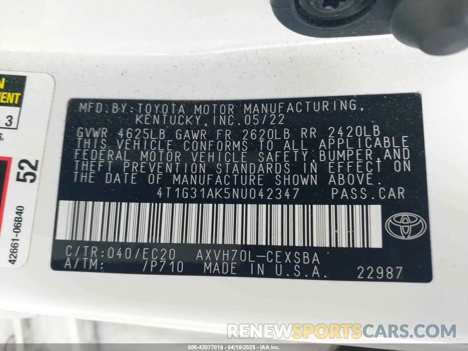 9 Photograph of a damaged car 4T1G31AK5NU042347 TOYOTA CAMRY 2022
