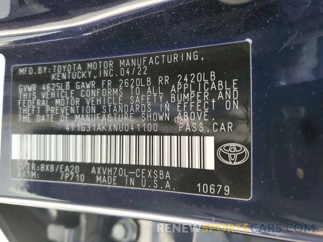 12 Photograph of a damaged car 4T1G31AKXNU041100 TOYOTA CAMRY 2022