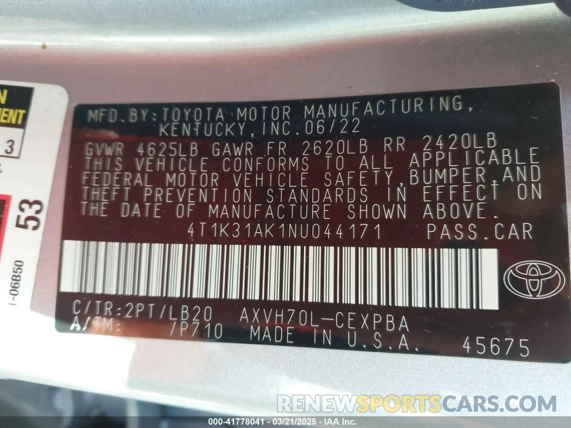 9 Photograph of a damaged car 4T1K31AK1NU044171 TOYOTA CAMRY 2022