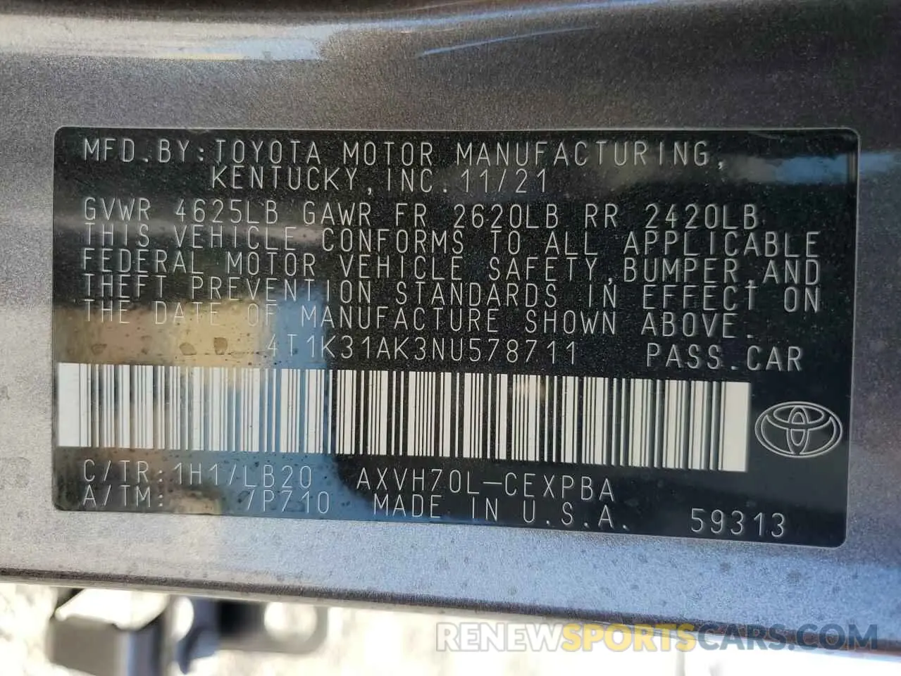 13 Photograph of a damaged car 4T1K31AK3NU578711 TOYOTA CAMRY 2022