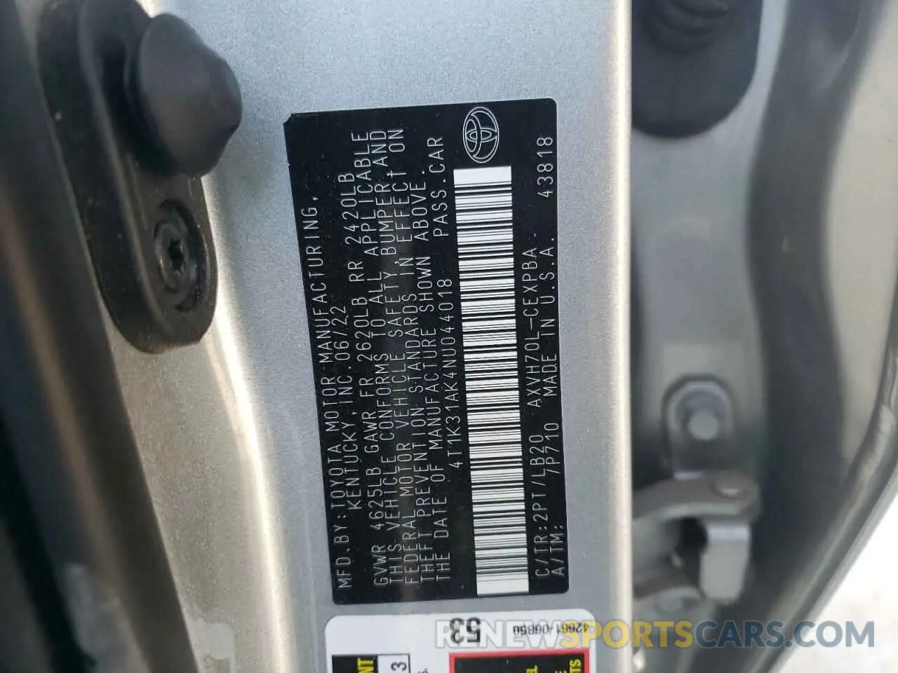 14 Photograph of a damaged car 4T1K31AK4NU044018 TOYOTA CAMRY 2022