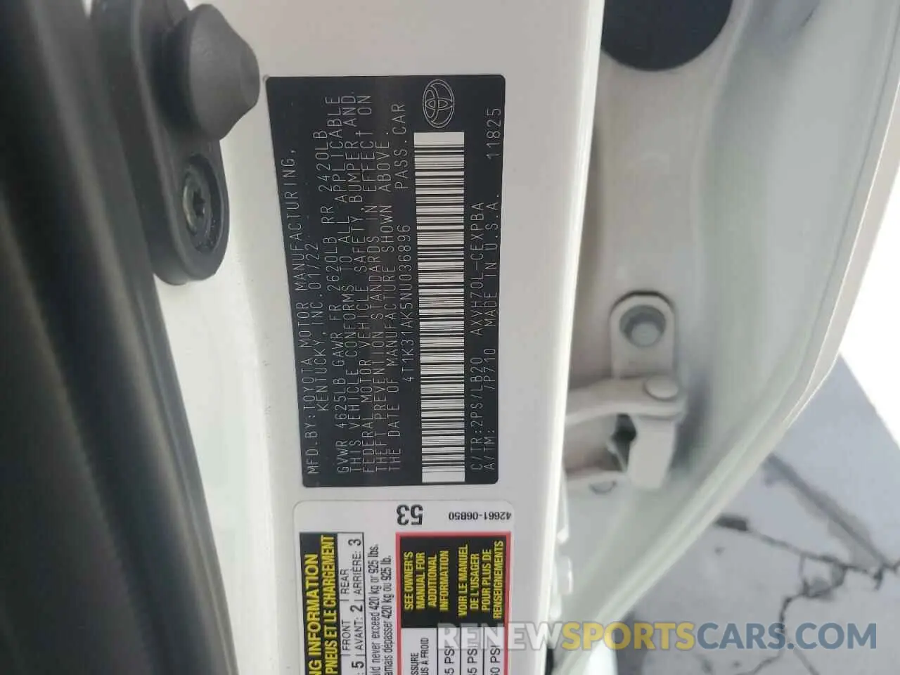 12 Photograph of a damaged car 4T1K31AK5NU036896 TOYOTA CAMRY 2022