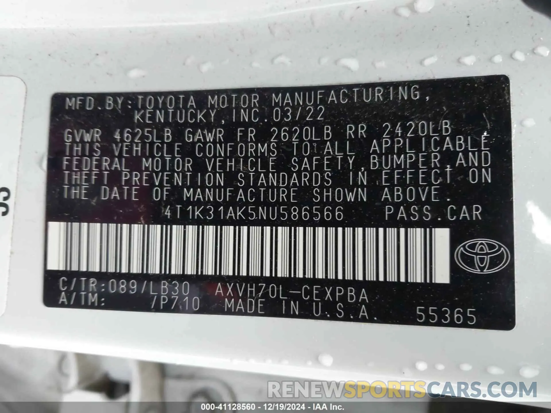 9 Photograph of a damaged car 4T1K31AK5NU586566 TOYOTA CAMRY 2022