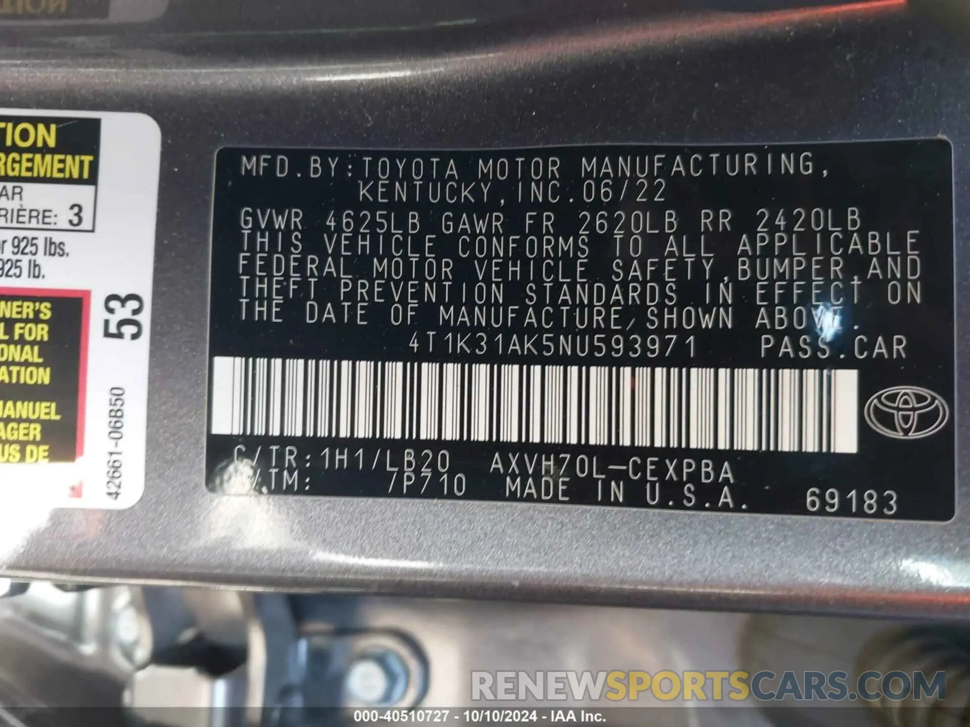 9 Photograph of a damaged car 4T1K31AK5NU593971 TOYOTA CAMRY 2022