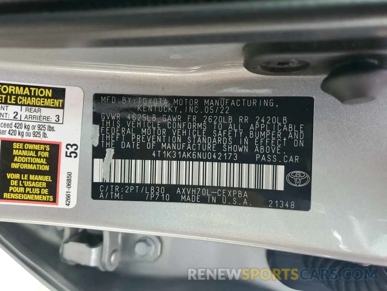 12 Photograph of a damaged car 4T1K31AK6NU042173 TOYOTA CAMRY 2022