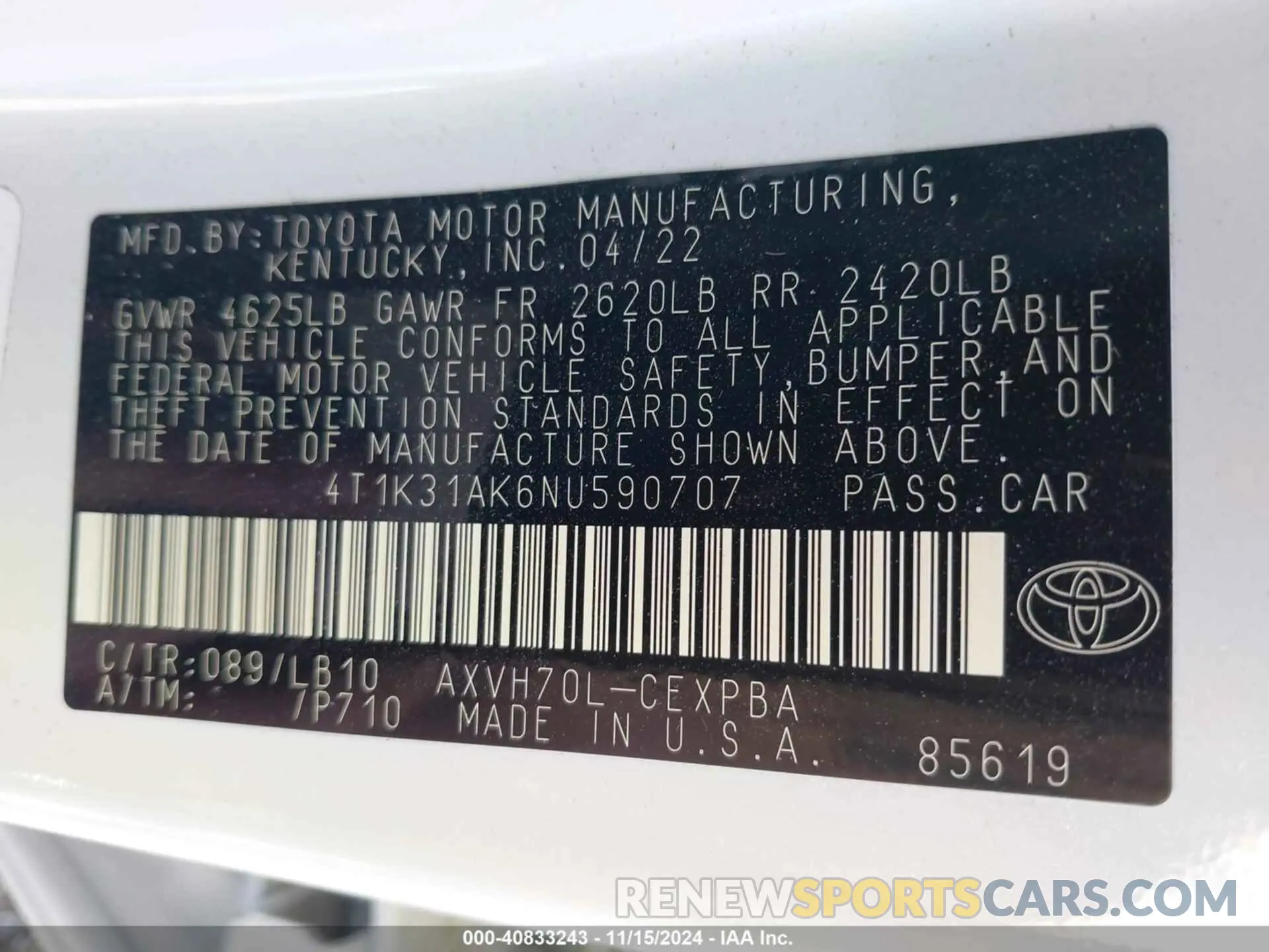 9 Photograph of a damaged car 4T1K31AK6NU590707 TOYOTA CAMRY 2022