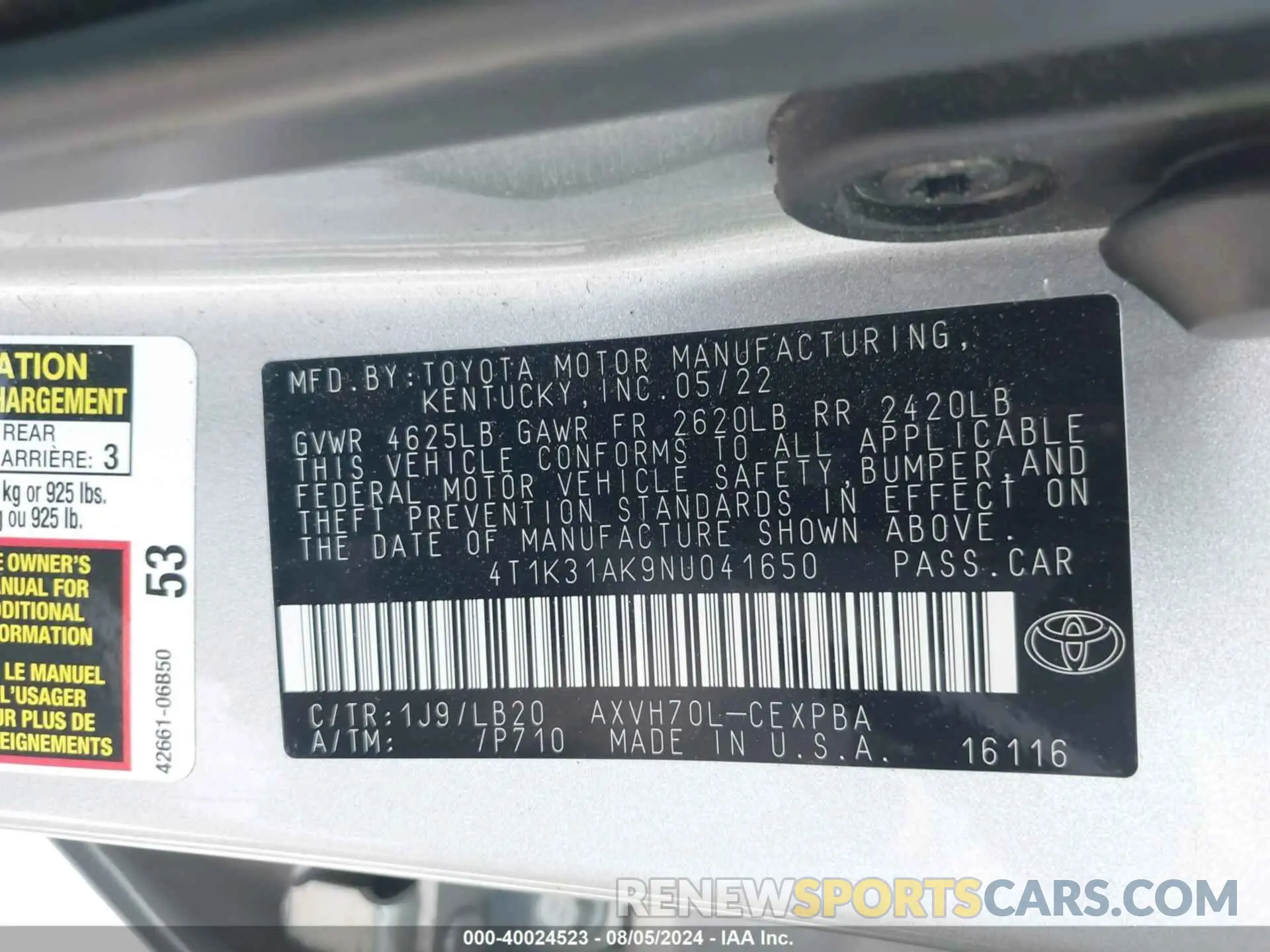 9 Photograph of a damaged car 4T1K31AK9NU041650 TOYOTA CAMRY 2022
