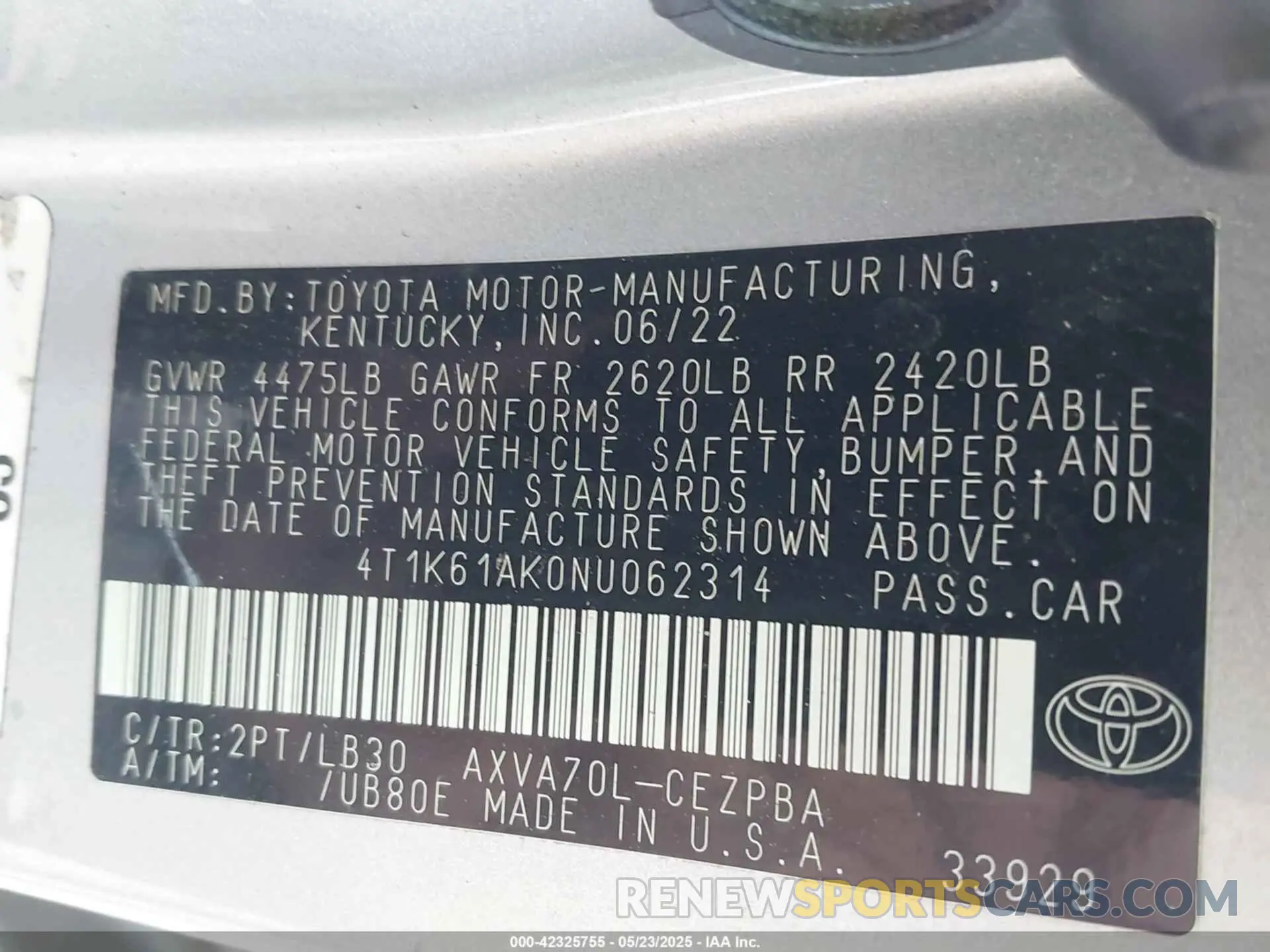 9 Photograph of a damaged car 4T1K61AK0NU062314 TOYOTA CAMRY 2022