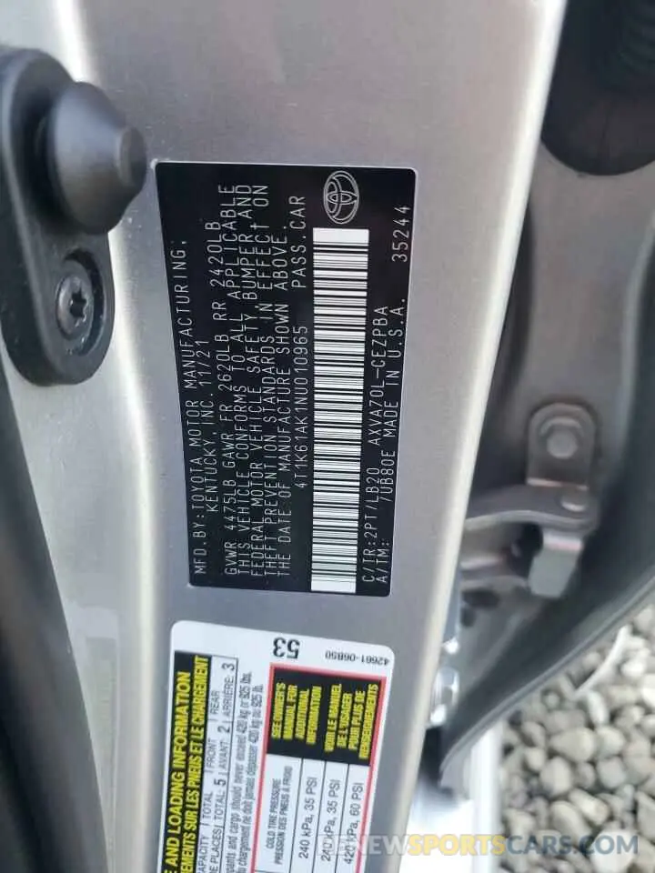 13 Photograph of a damaged car 4T1K61AK1NU010965 TOYOTA CAMRY 2022