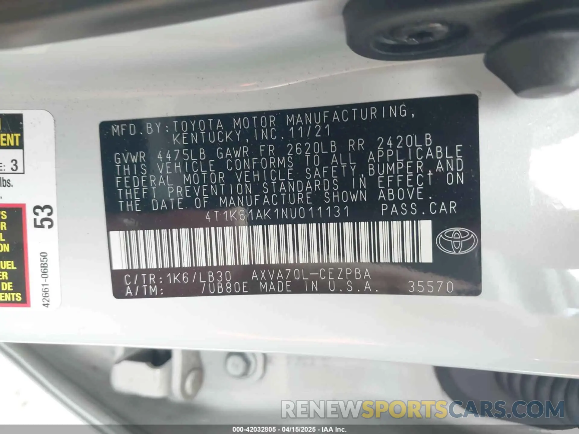 9 Photograph of a damaged car 4T1K61AK1NU011131 TOYOTA CAMRY 2022
