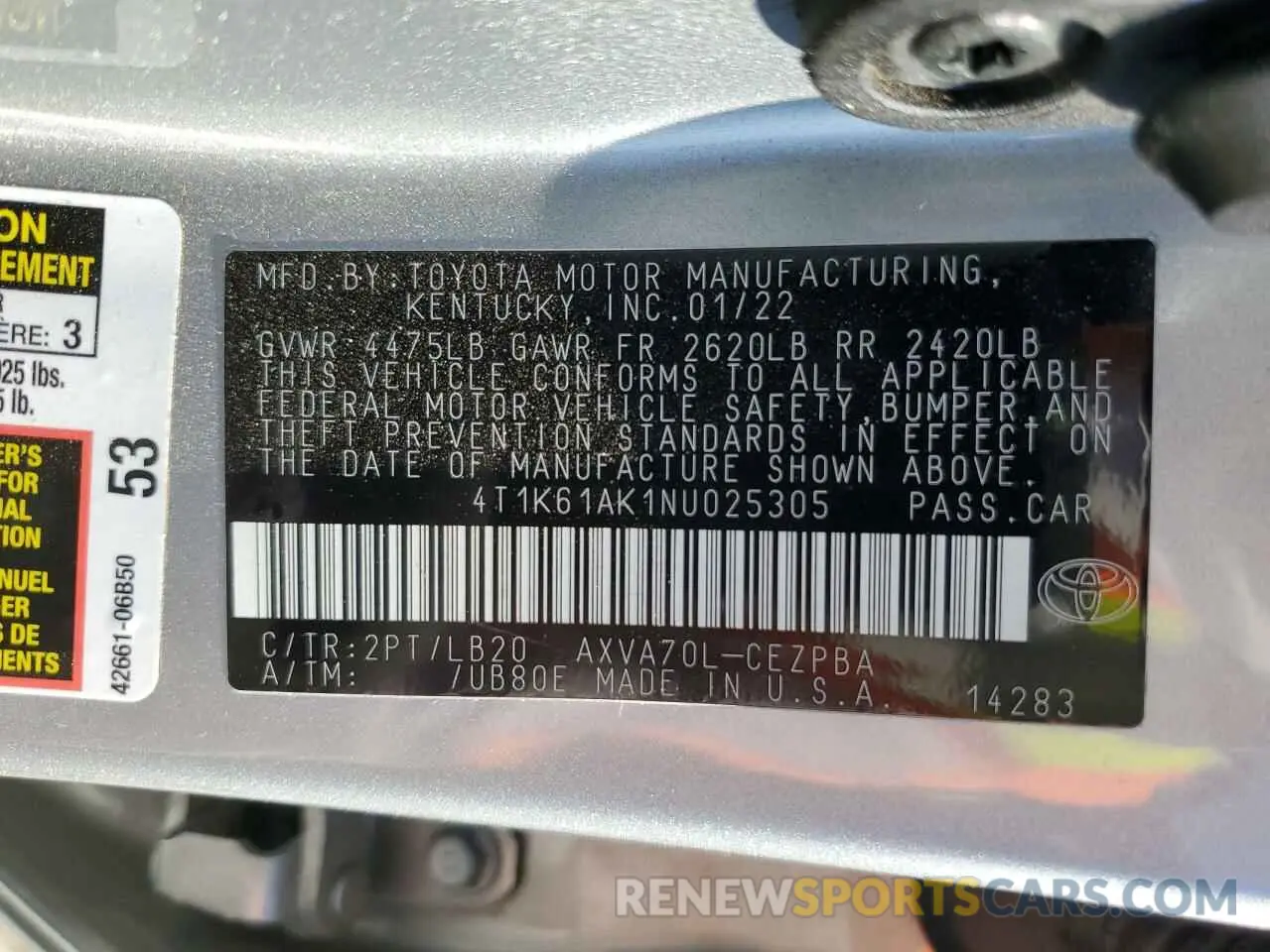 12 Photograph of a damaged car 4T1K61AK1NU025305 TOYOTA CAMRY 2022
