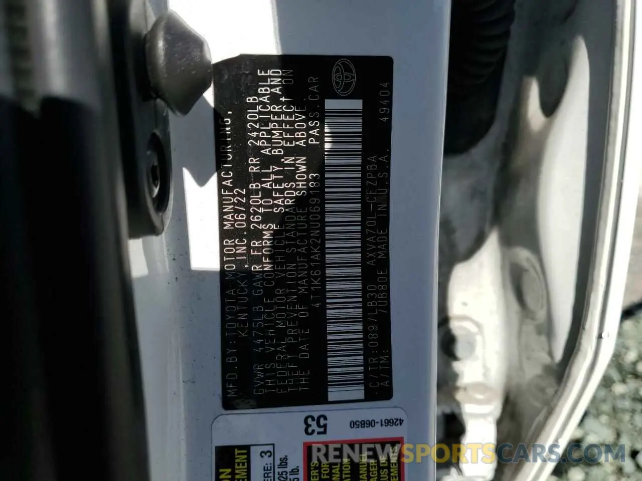 12 Photograph of a damaged car 4T1K61AK2NU069183 TOYOTA CAMRY 2022