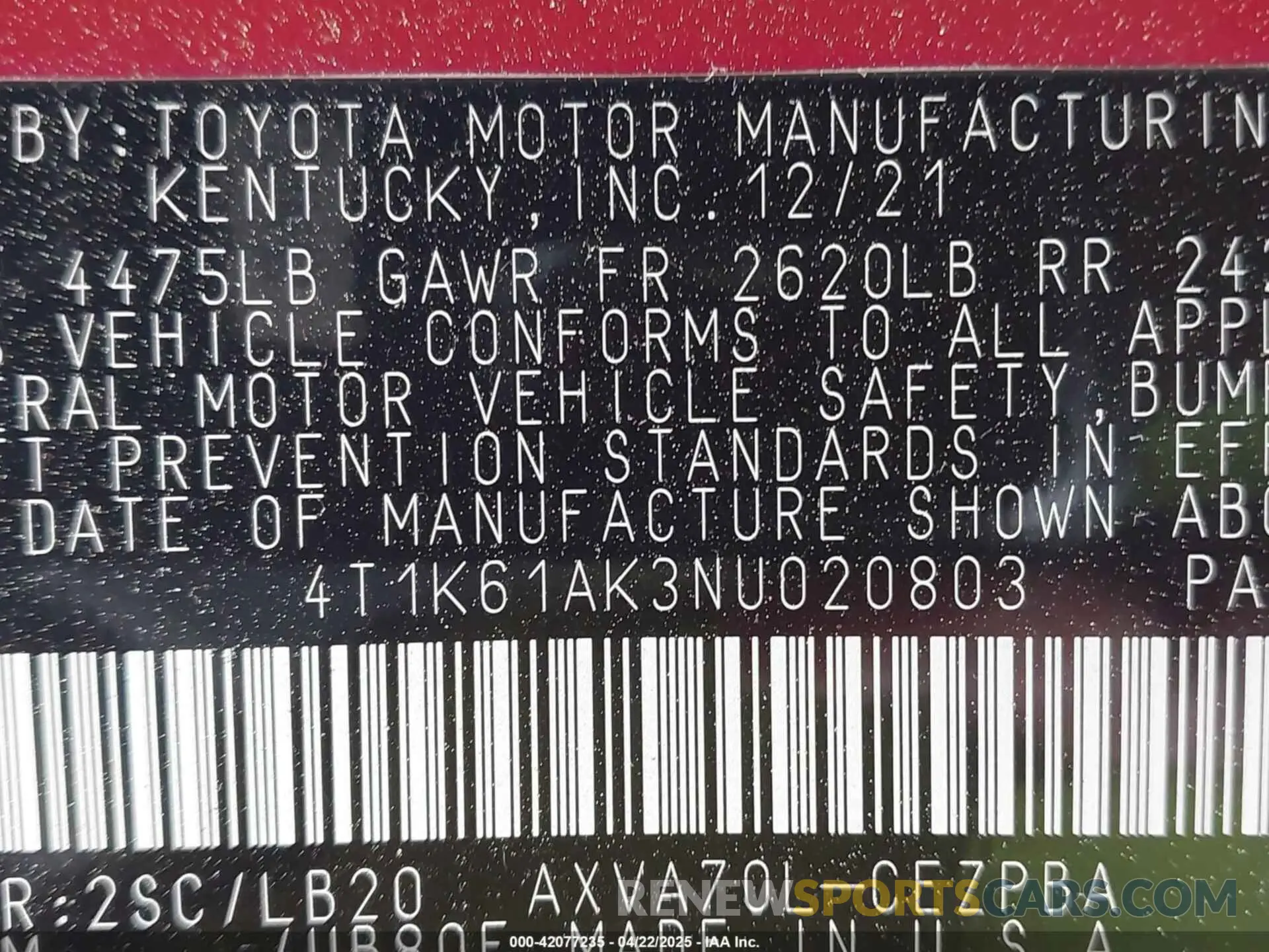 9 Photograph of a damaged car 4T1K61AK3NU020803 TOYOTA CAMRY 2022