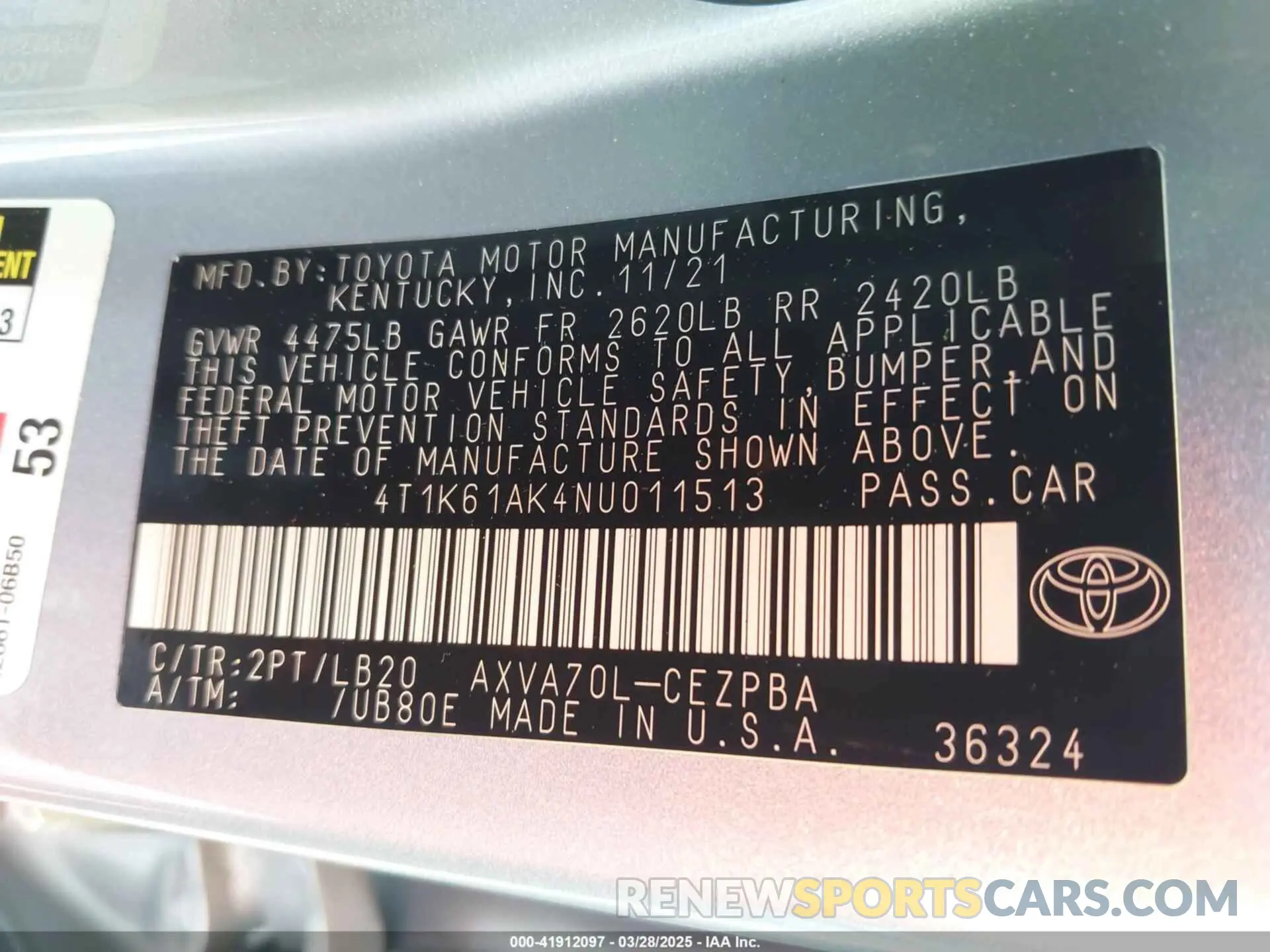 9 Photograph of a damaged car 4T1K61AK4NU011513 TOYOTA CAMRY 2022