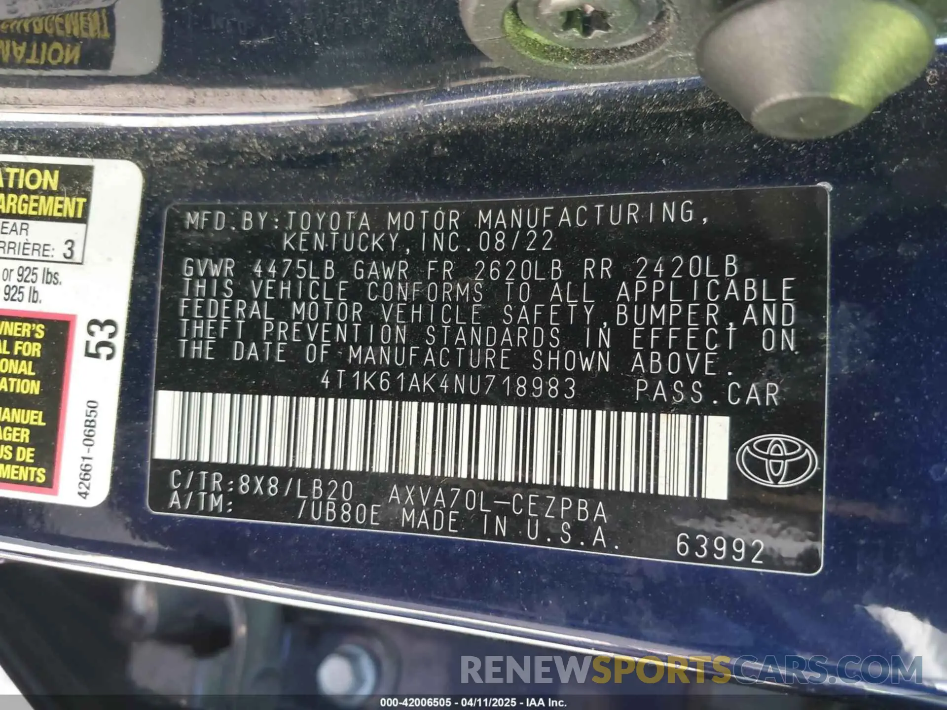 9 Photograph of a damaged car 4T1K61AK4NU718983 TOYOTA CAMRY 2022