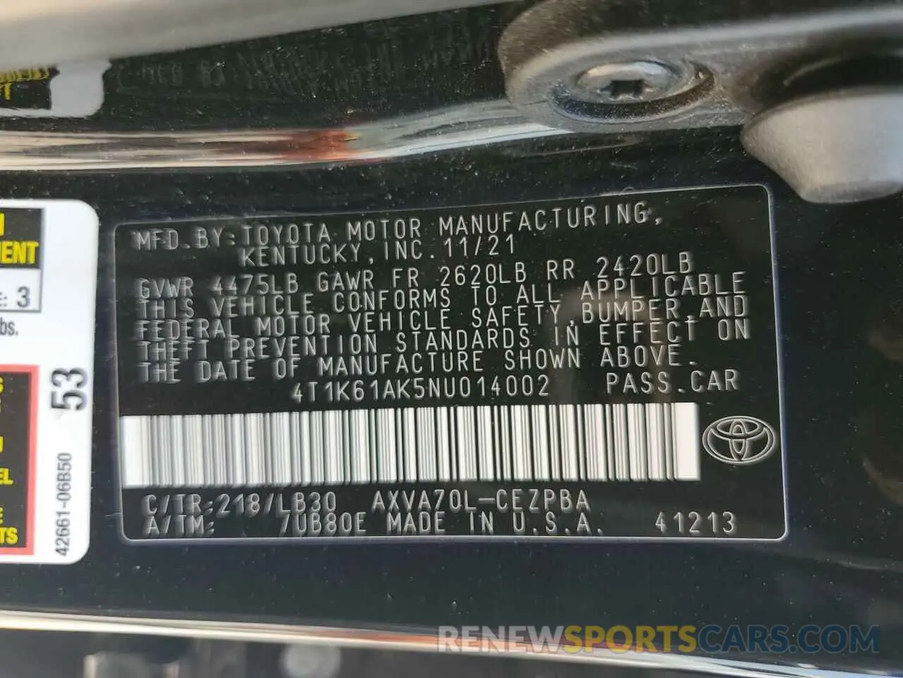 12 Photograph of a damaged car 4T1K61AK5NU014002 TOYOTA CAMRY 2022