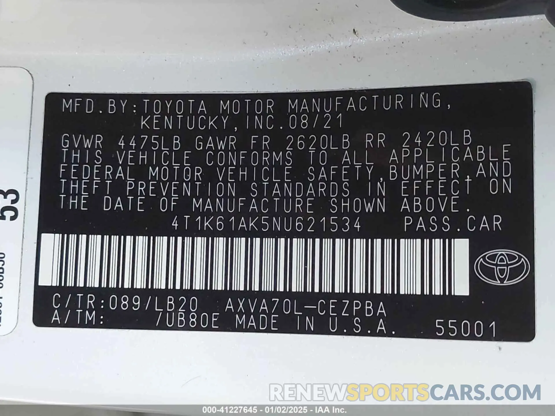 9 Photograph of a damaged car 4T1K61AK5NU621534 TOYOTA CAMRY 2022