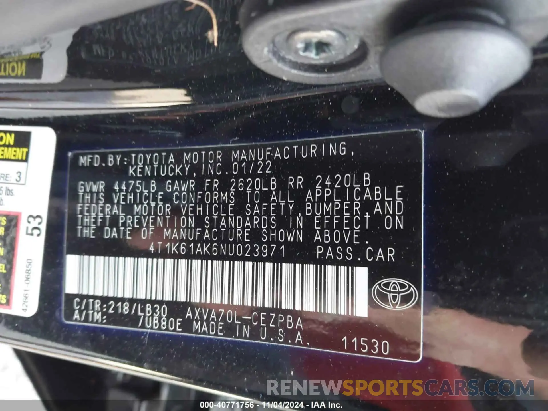 9 Photograph of a damaged car 4T1K61AK6NU023971 TOYOTA CAMRY 2022