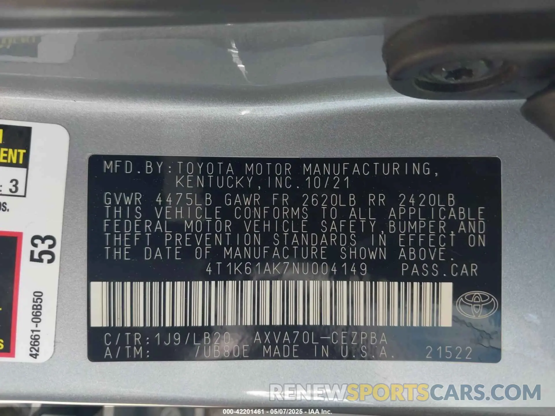 9 Photograph of a damaged car 4T1K61AK7NU004149 TOYOTA CAMRY 2022