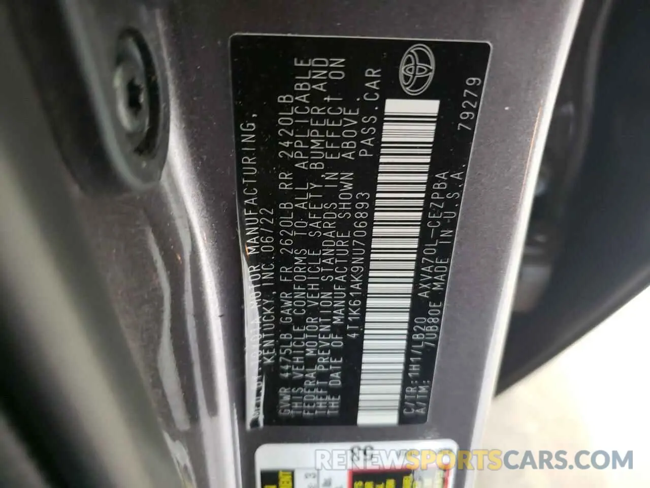 12 Photograph of a damaged car 4T1K61AK9NU706893 TOYOTA CAMRY 2022