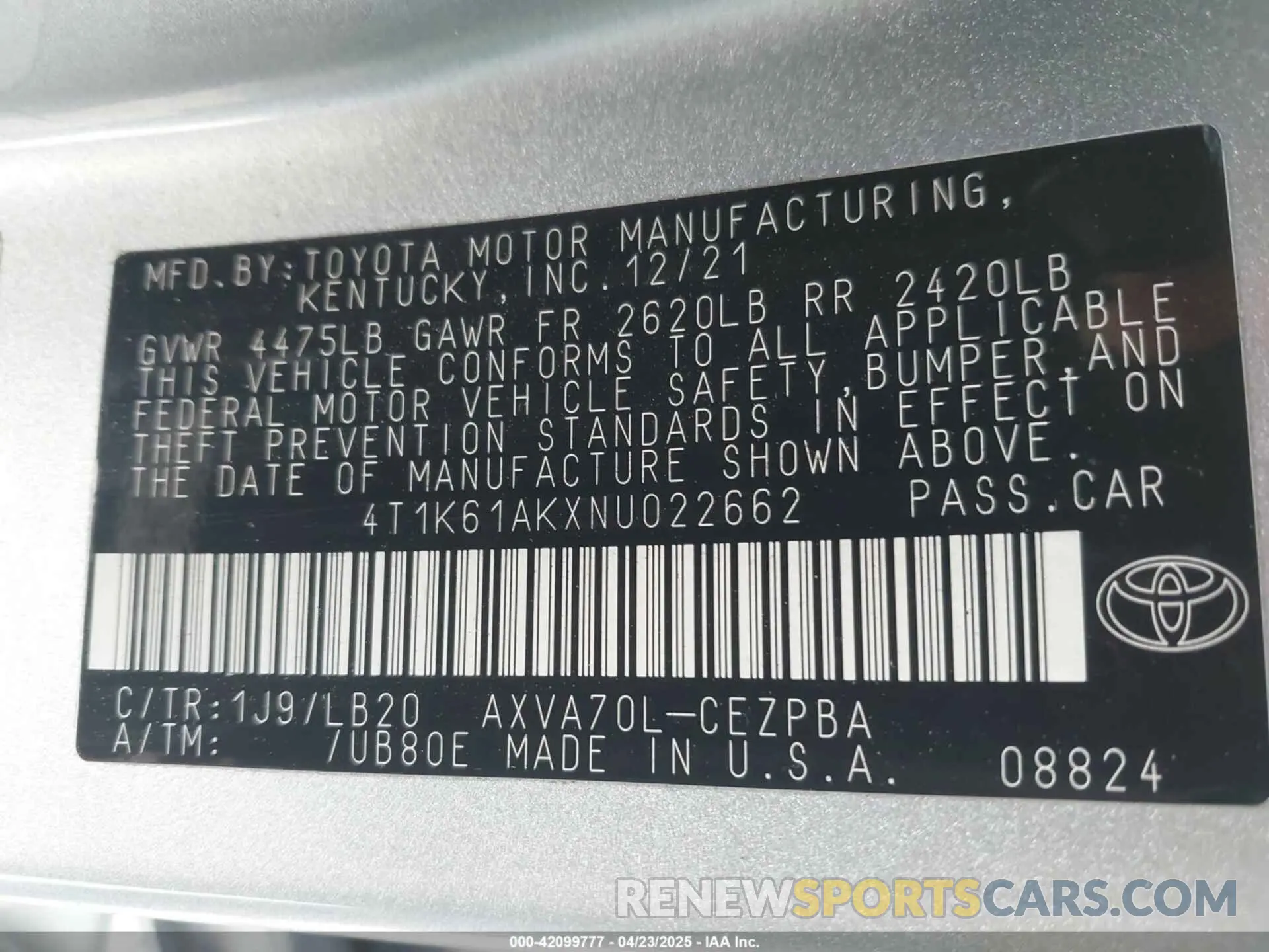 9 Photograph of a damaged car 4T1K61AKXNU022662 TOYOTA CAMRY 2022