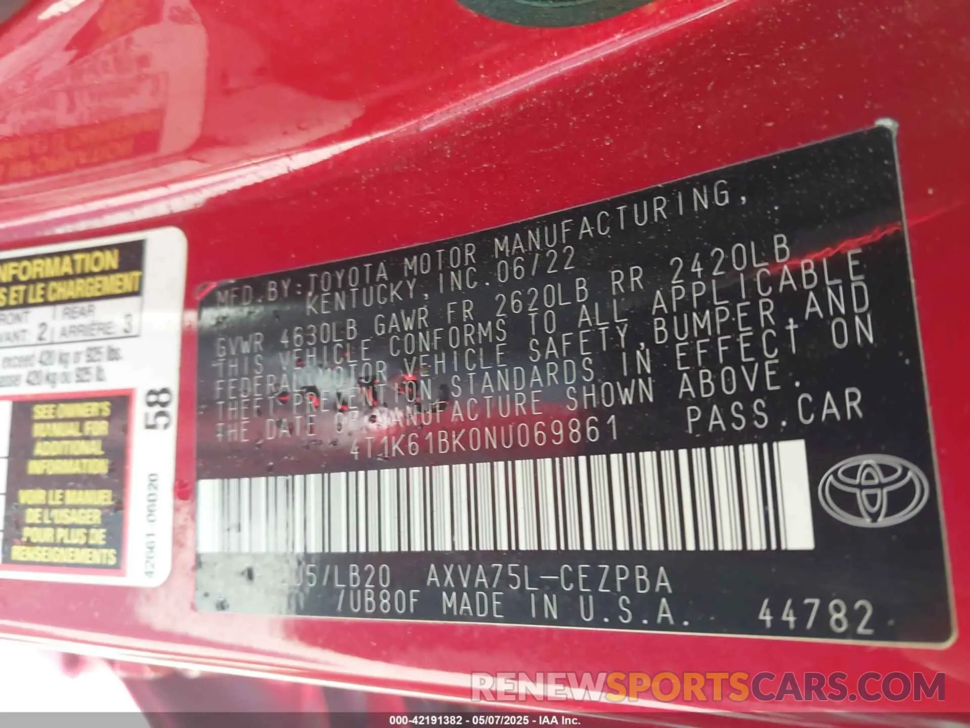 9 Photograph of a damaged car 4T1K61BK0NU069861 TOYOTA CAMRY 2022