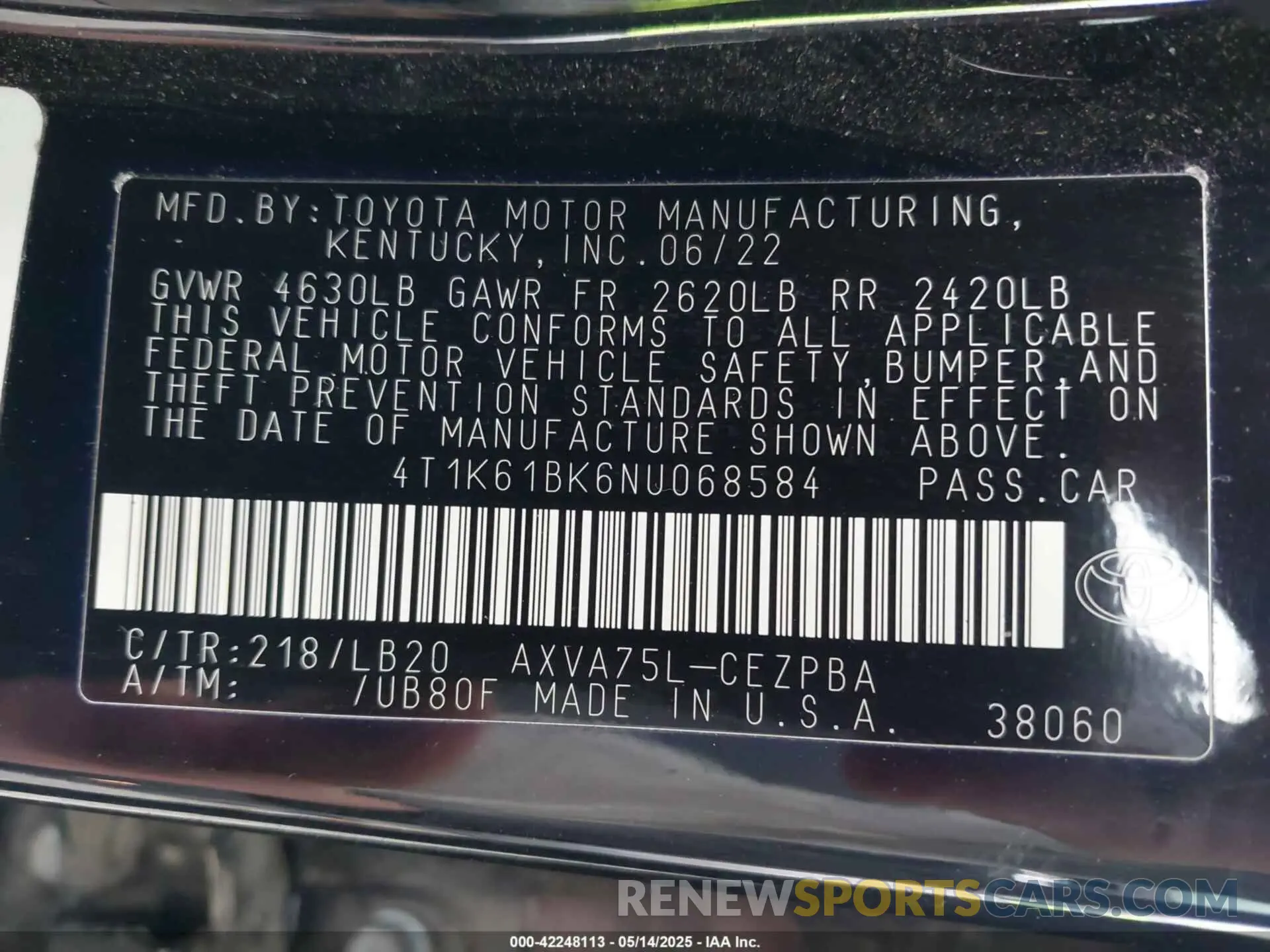 9 Photograph of a damaged car 4T1K61BK6NU068584 TOYOTA CAMRY 2022